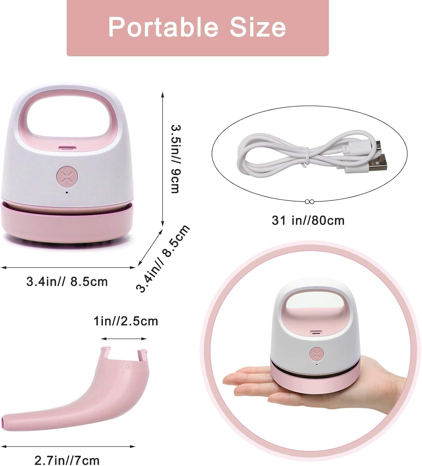 Diamond Painting Tools for Drill Quicker Picker,  Diamond Painting Accessories Tool for Sweep Spilled Diamonds Picker Vacuum Quicker Picker Organizer Spilled Drill with USB Charger, Brush (Pink)