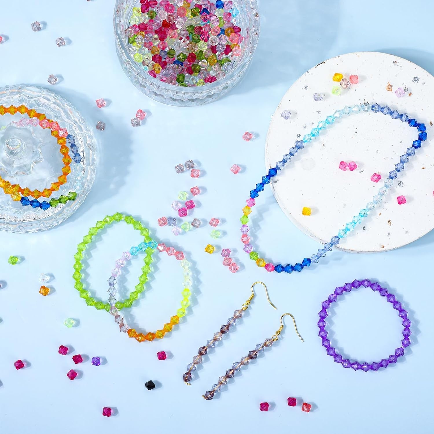 3080Pcs Crystal Beads,Rainbow Acrylic Beads Faceted 6Mm 28 Colors Bicone Colorful Spacers Bulk for Bracelet Necklace Jewelry Making DIY Craft