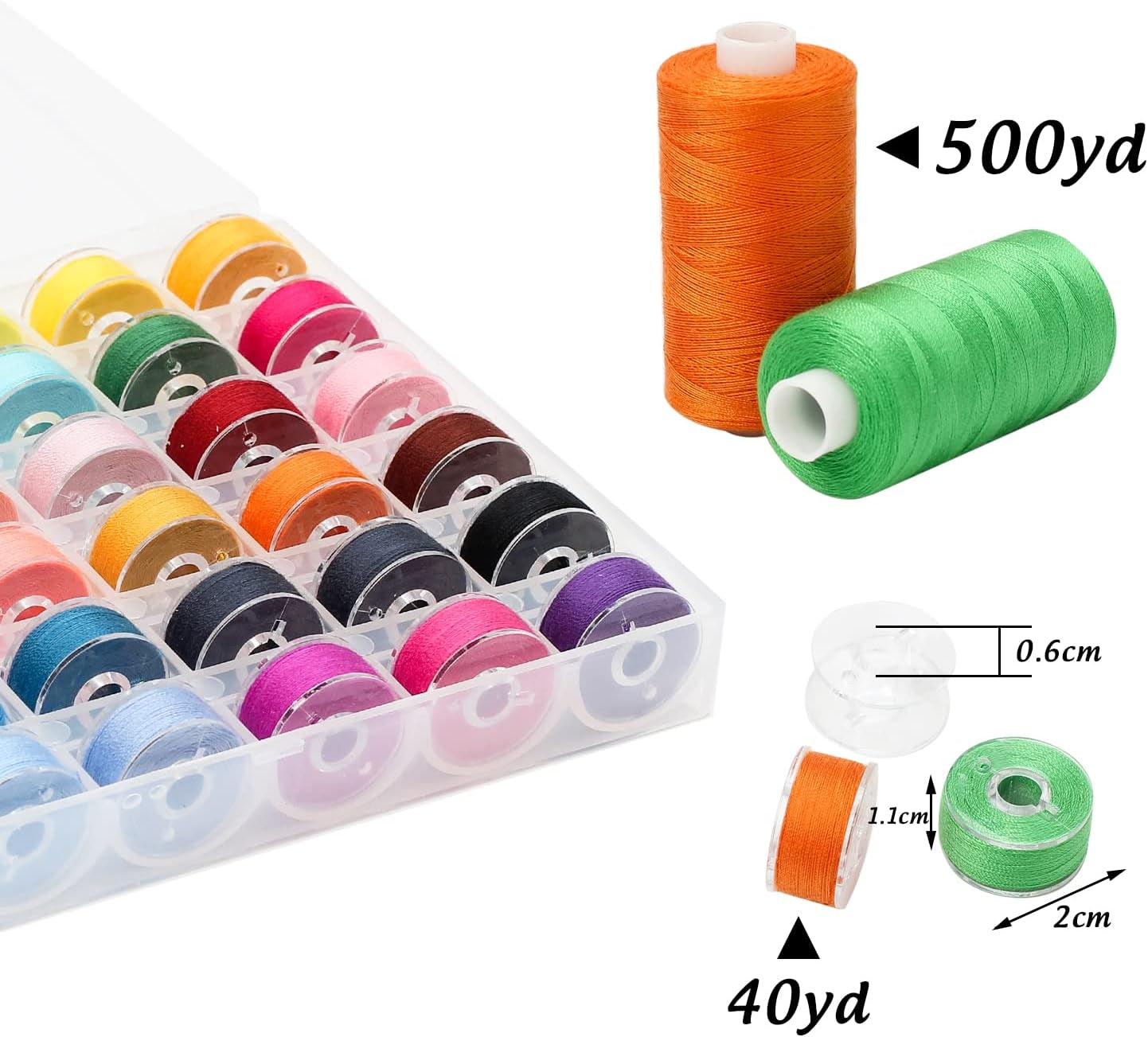 72Pcs Bobbins Sewing Threads Kit 36 Colors 500 Yards Sewing Polyester Thread Spools with 36Pcs Same Color Prewound Bobbins for Hand Sewing DIY Emergency Travel Sewing Machine Use