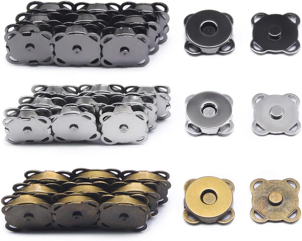 30 Sets Magnetic Snaps Button for Purse Handbag Wallet Overcoat Bag Mixed 3 Colors Fasteners Snap Buttons