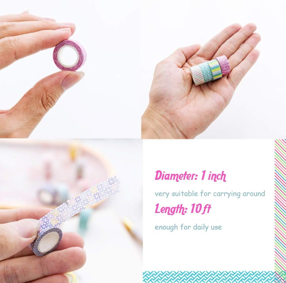 24 Rolls Washi Tape Set Basic Skinny Masking Decorative Tapes for Arts, DIY Crafts, Journals, Planners, Scrapbooking, Wrapping (Mini Graphics)