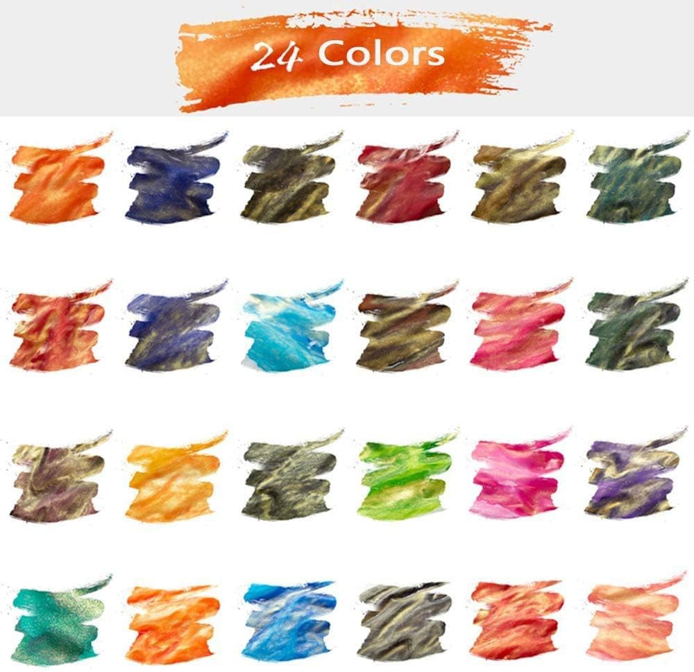 24 Colors Calligraphy Ink Set, Calligraphy Fountain Glass Dip Pen Color Ink Caligrapher Pen Ink Bottle Set, Gold Powder Drawing Writing Art Ink with Gift Box - 24 X 7Ml