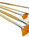 5Pcs/Set,Fan-Shaped Nylon Hair Short Wood Rod Brush Painting Drawing Supplies