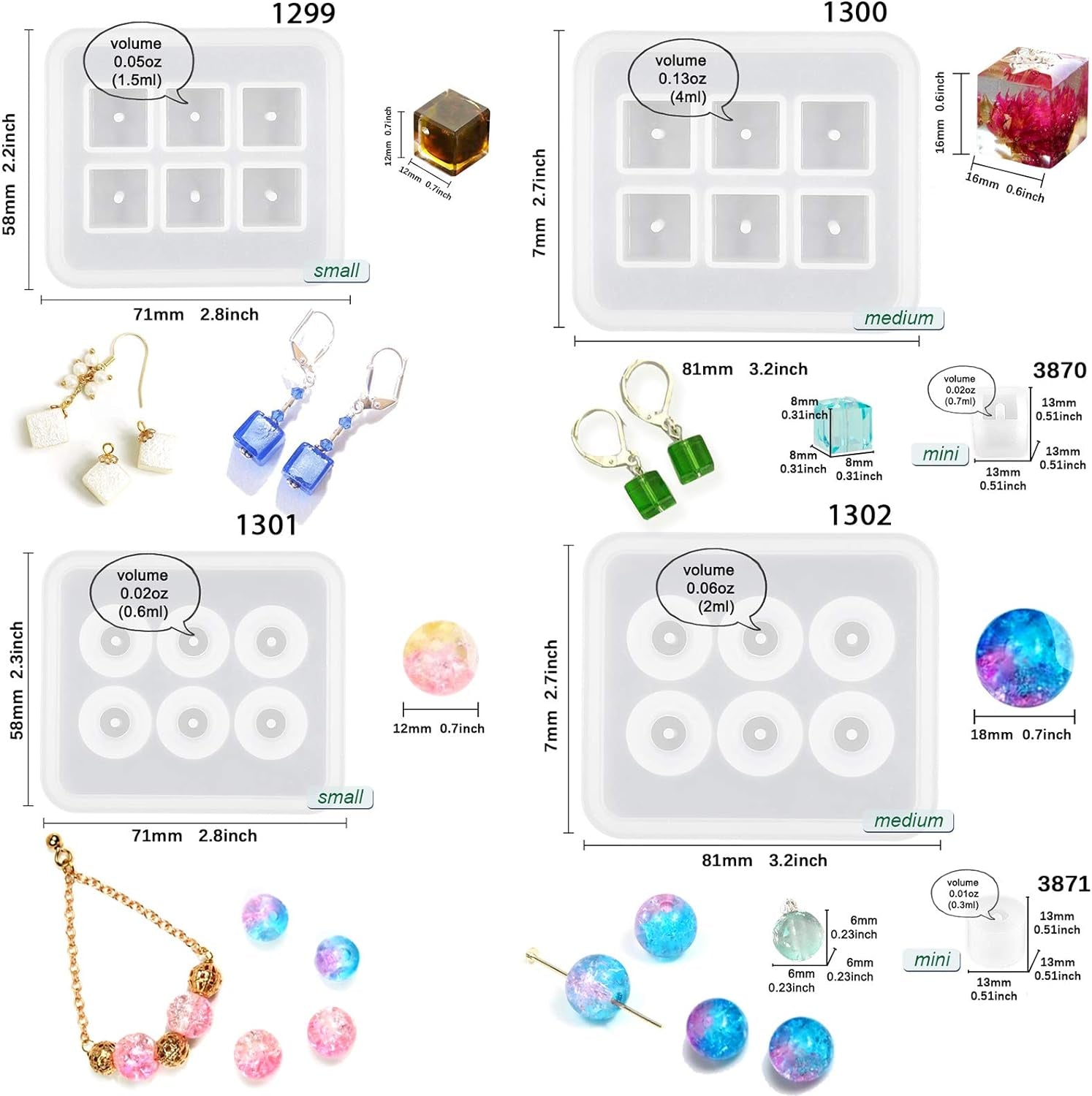 Beads Resin Molds with Hole for Gemstone Cabochon Jewelry Casting 14-Count