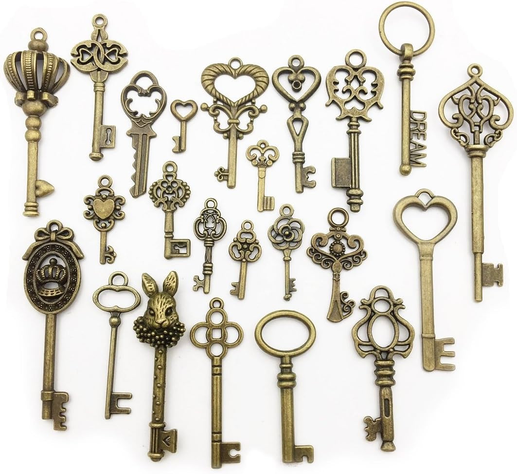 Vintage Skeleton Key in Antique Bronze Style - Set of 46Pcs (HM107)
