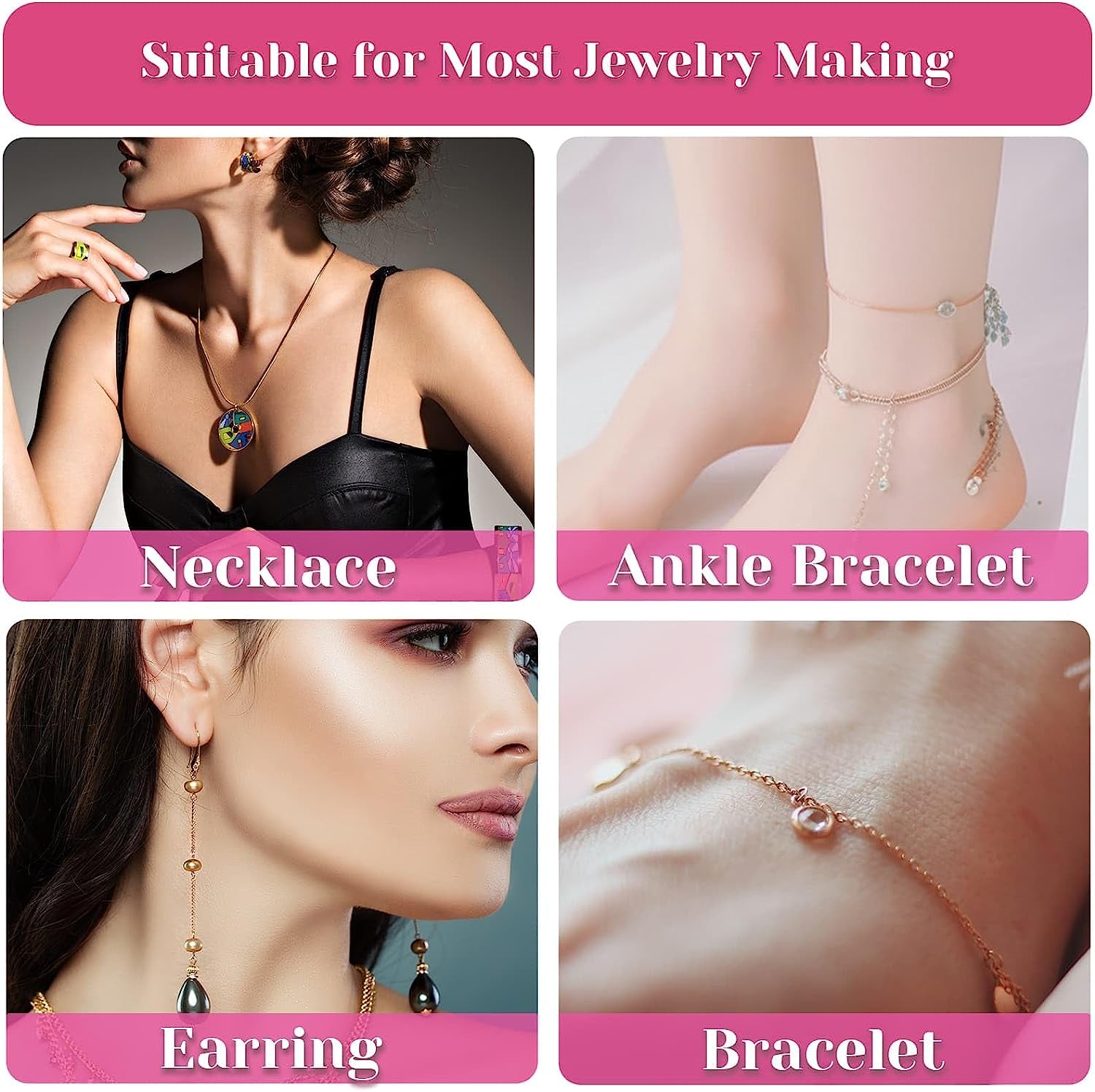 Chains for Jewelry Making, 60Ft Jewelry Making Chains for Necklace with Pliers, Open Jump Rings and Lobster Clasps for Making Jewelry DIY Necklace Bracelet Anklet, 6Colors 2Mm