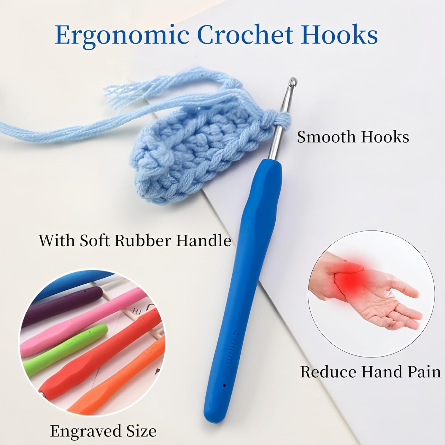 39Pcs Crochet Hooks,12 Sizes Crochet Hooks Set,Crochet Hooks Ergonomic Soft Grip,Ergonomic Crochet Hooks for Arthritic Hands(2Mm-8Mm)