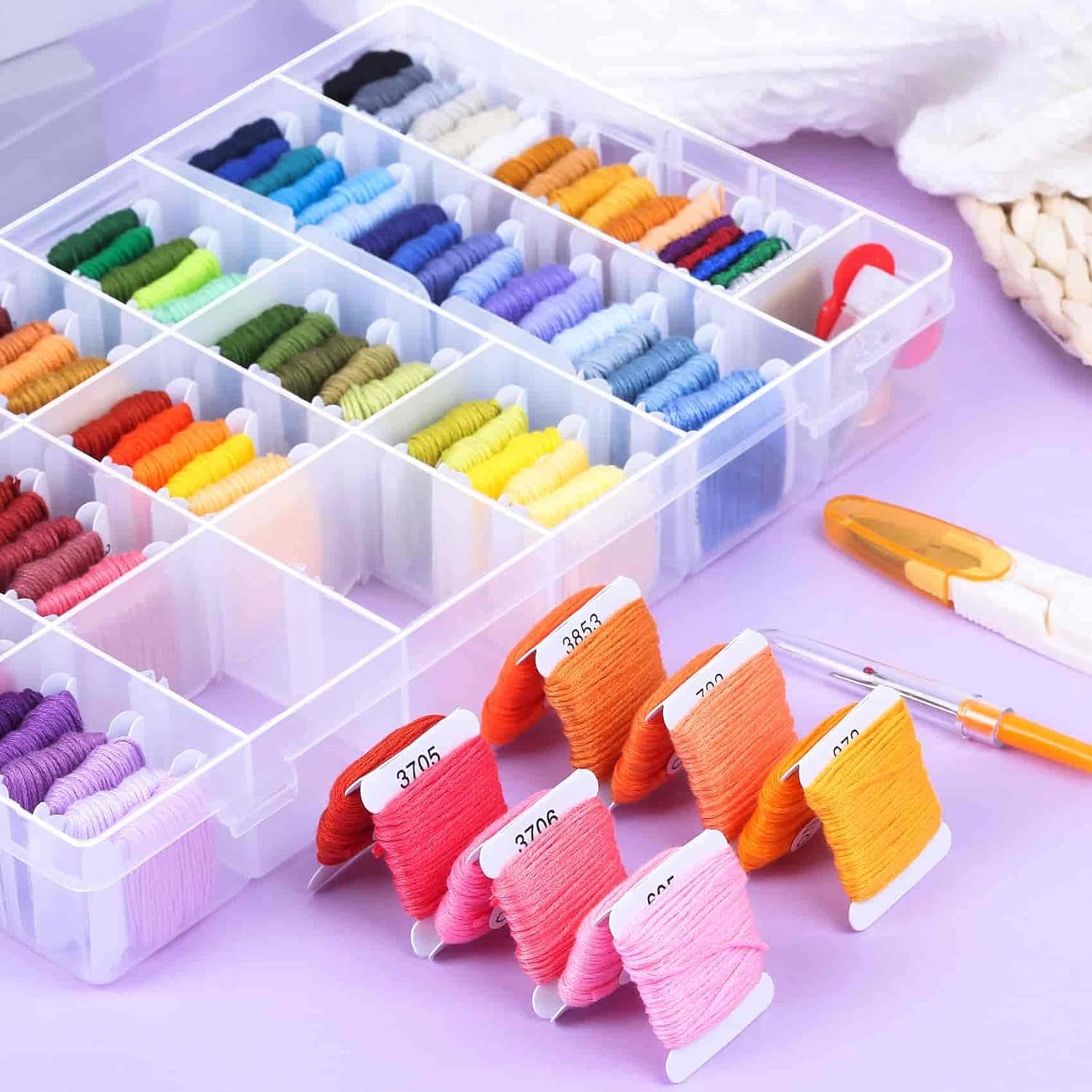 146 Pcs String Bracelet Making Kit Embroidery Floss with Organization Box Including 108 Colors Cross Stitch Thread Bracelet String and 38 Pcs Tools for Friendship Bracelet String Making