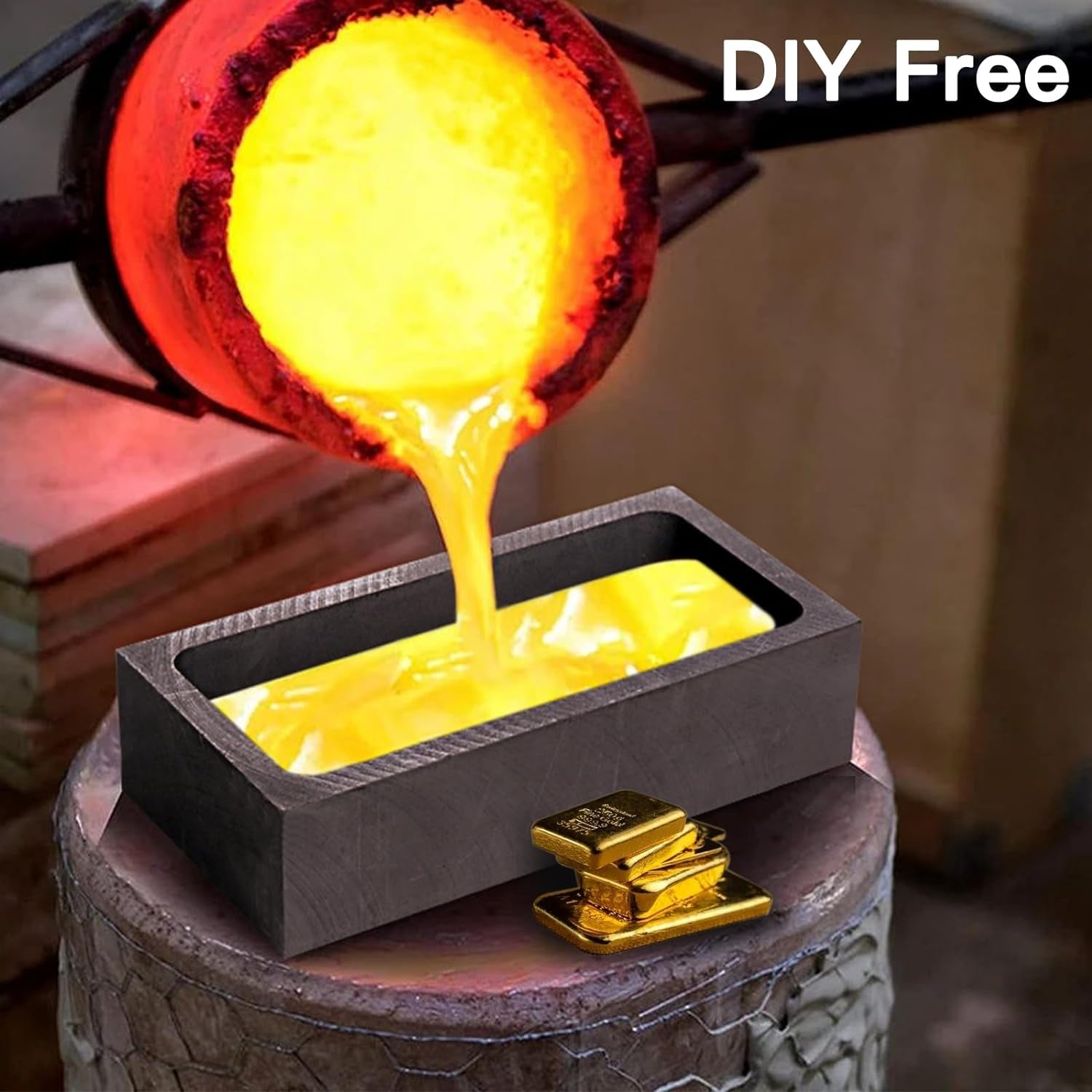 5 Pieces Crucible Metal Melting Kit, Including 2 Clay Graphite Crucible for Gold Melting Metal, 2 Graphite Stir Rod Stick, 1 Graphite Torch Smelting Casting Ingot Mold