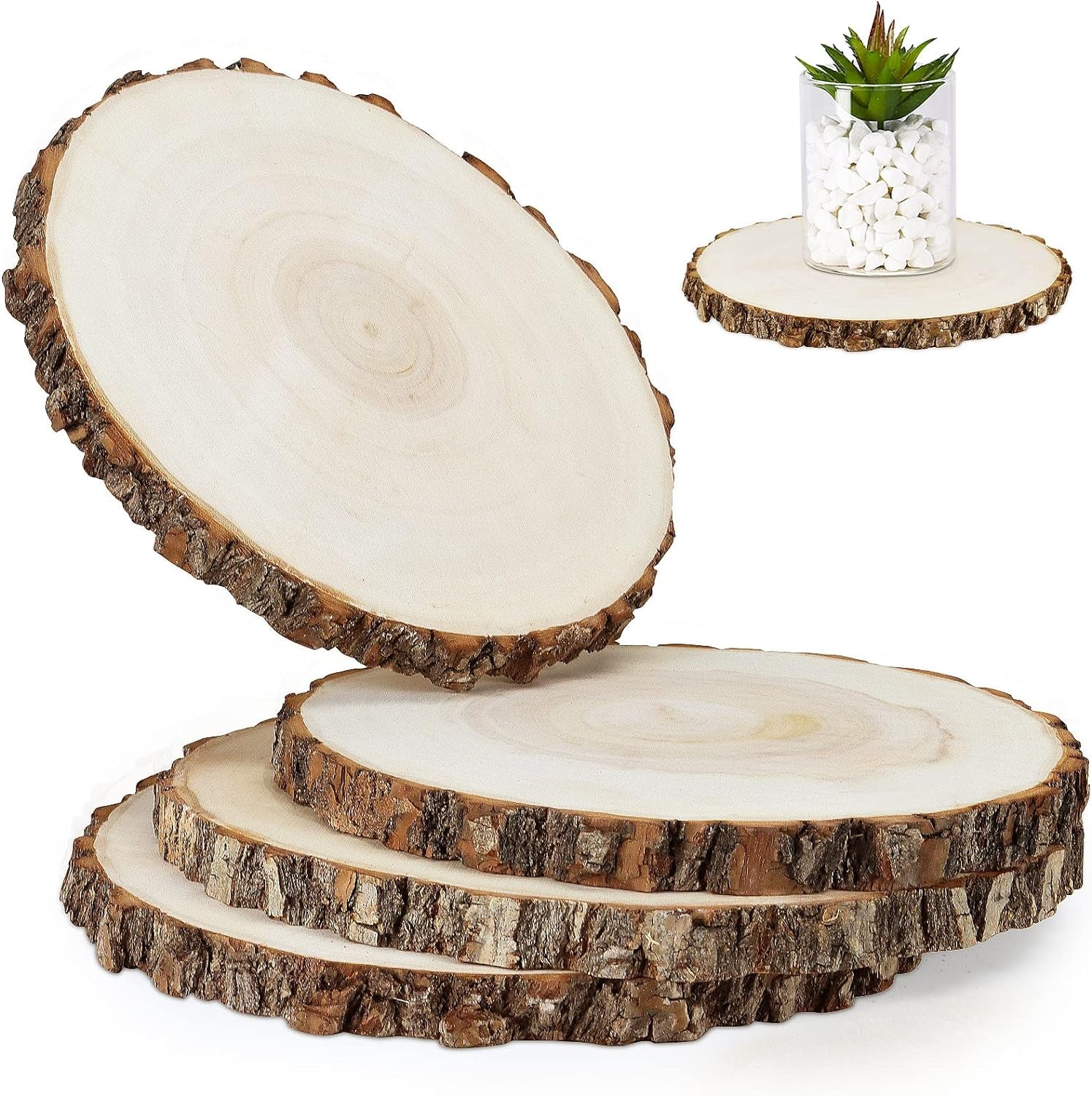 4 Pack 8-9 Inches Natural round Wood Slices Unfinished Craft Wood Kit Circles Large Wood Slices for DIY Crafts, Weddings Centerpieces Decor, Wood Ornament Disc