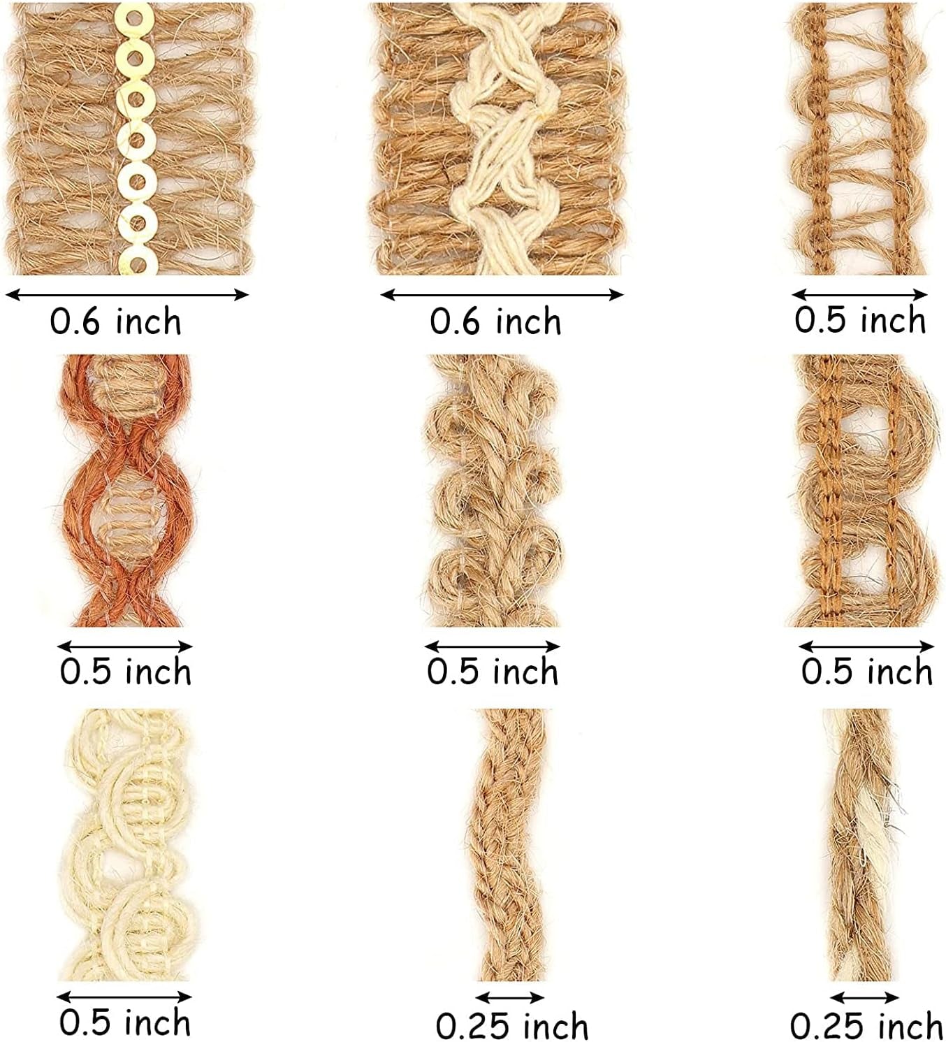 9 Rolls Jute Ribbons Lace Craft Ribbon 18 Meters for Crafts Wraping Gifts Party Holiday and Rustic Wedding Decorations