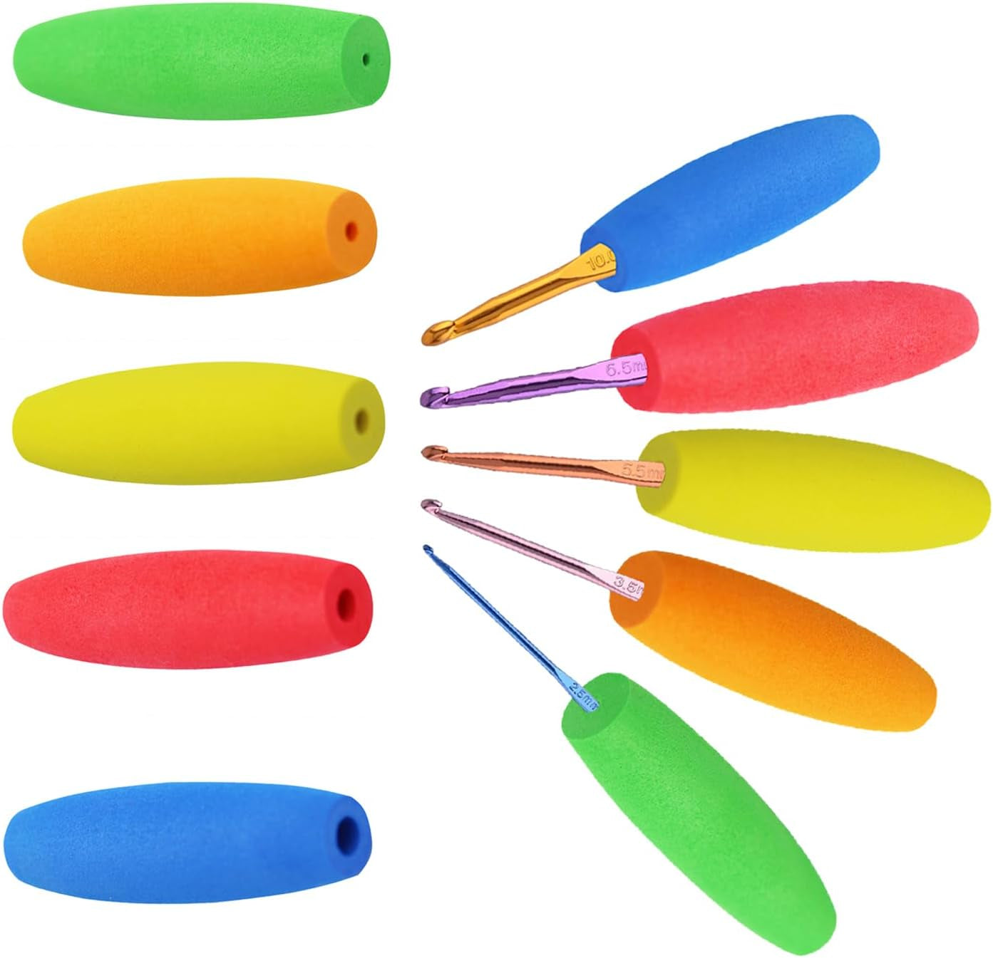 5PCS Crochet Hook Grips Crochet Hook Holder –EVA Crochet Hook Grips for Arthritis Crafting Enthusiasts Fit for Handle Full Set 2Mm-10Mm (Multi)