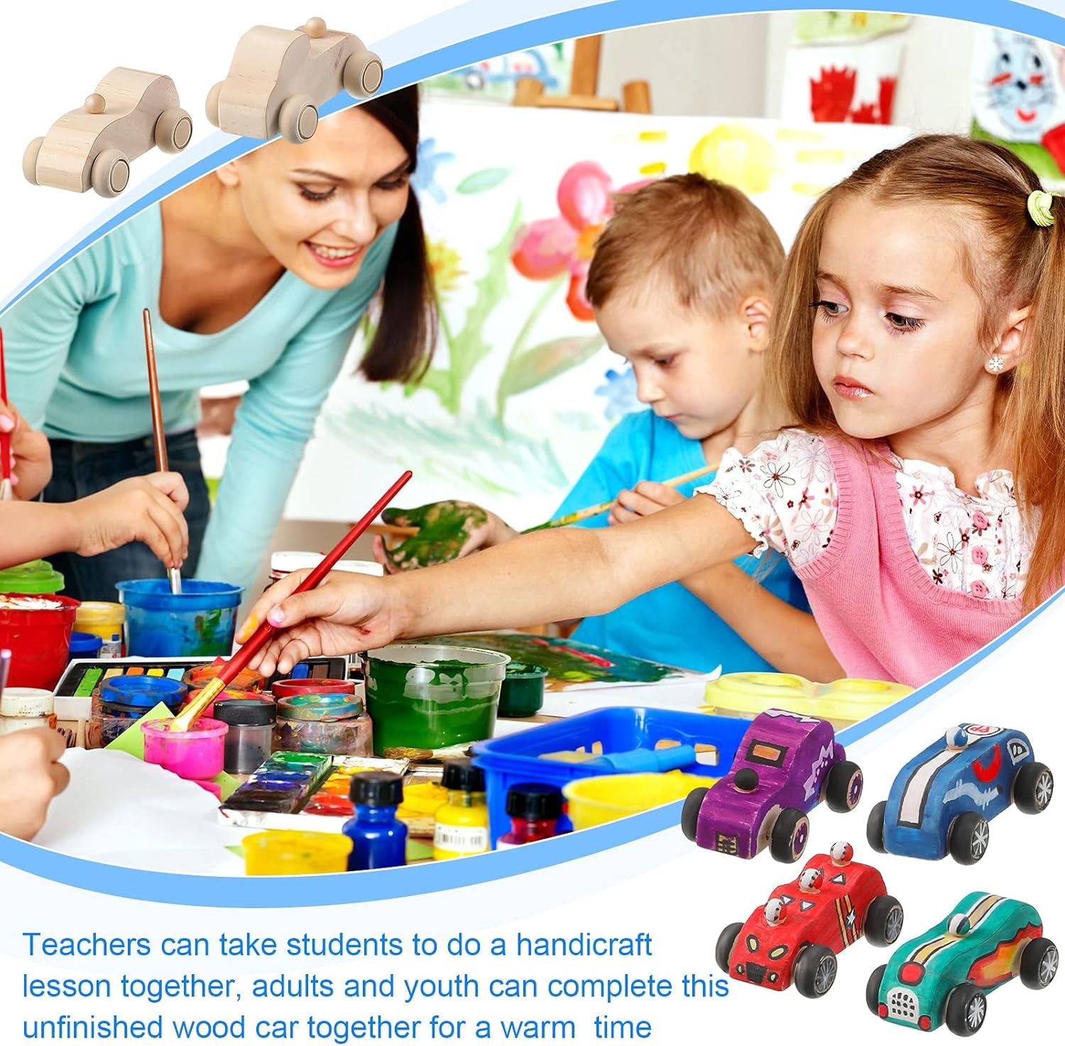 24 Pieces Wood DIY Car Toys Unfinished Wooden Cars Unfinished DIY Car Crafts for Students Home Activities Easy Woodworking and Family Time Set