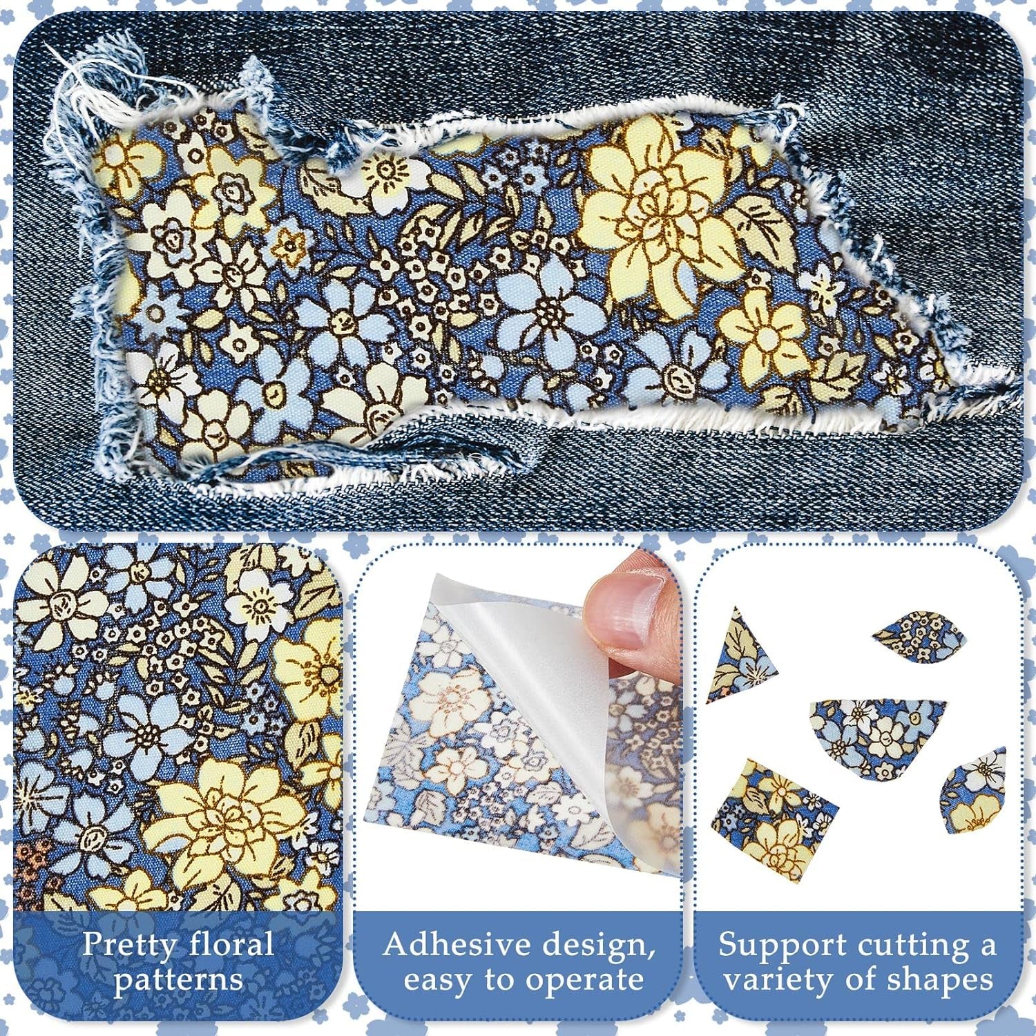 10 Pcs Iron on Patches for Jeans Floral Iron on Repair Patches Strong inside Repair for Clothing Antique Patches for Ripped Jeans Clothes Pants Knee, 4.7 X 2.4 Inches (Rustic Style)