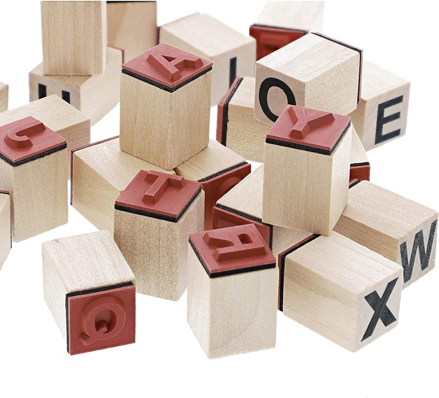 60-Piece Wood Alphabet Stamp Set, Upper and Lowercase Letters with Symbols, Rubber Stamps, DIY Projects, Arts and Crafts, Scrapbooking, Classroom, Games
