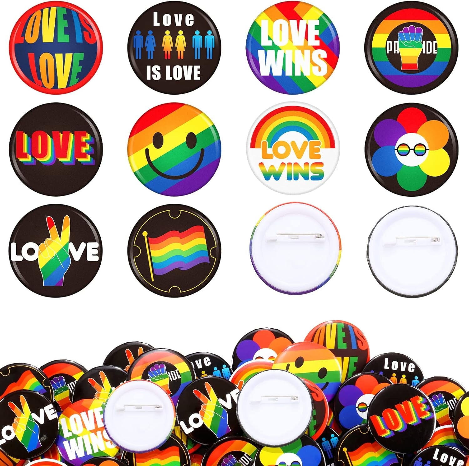200 Pieces Pride Pins Pride Day Rainbow Buttons LGBT Pins Brooch for Hat Shirt Clothing Bag Decoration Party Supplies, 10 Styles