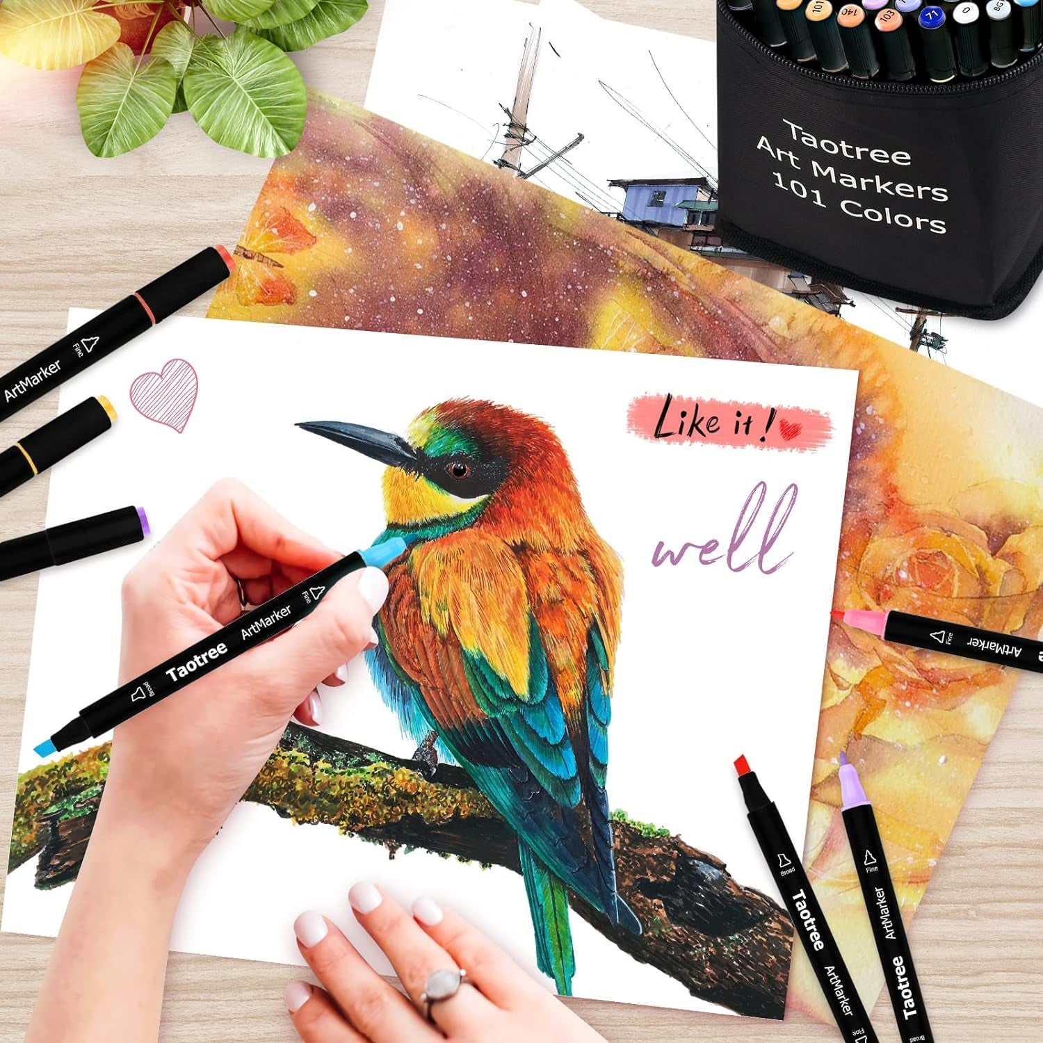 Alcohol Markers, 101 Colors Artist Markers Pens Set, Dual Tips Chisel & Fine Sketch Art Markers, Art Supplies Kit for Kids Adult Coloring Book Color, Painting, Drawing, Blending and Sketching