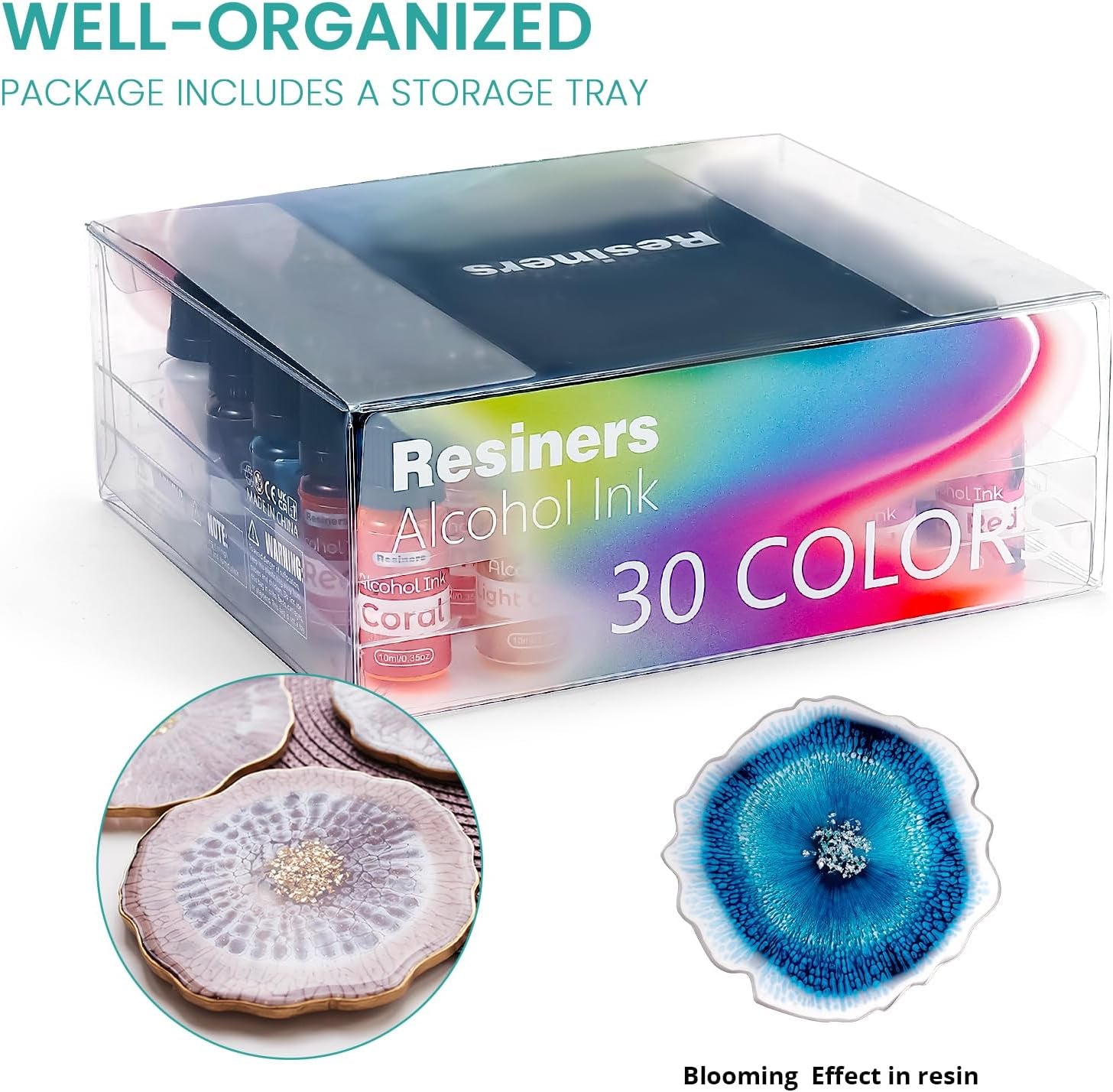 Alcohol Ink for Epoxy Resin – 30 Colors High Concentrated Alcohol-Based Ink, Epoxy Resin Paint Dye Pigment for Resin Petri Dish, Coaster, Painting, Tumbler Cup, Jewelry Making (10Ml Each)