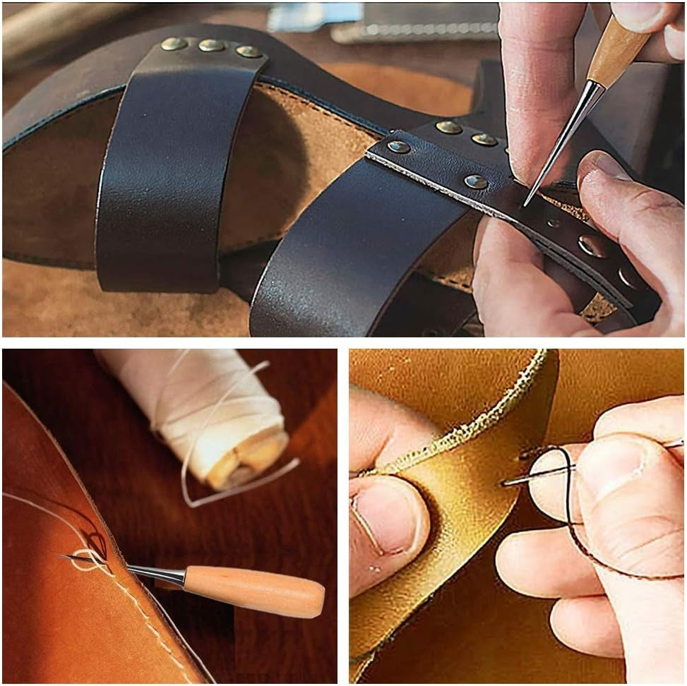 Upholstery Repair Kit 29-Pack, Leather Craft Tool Kit Leather Hand Sewing Needles Canvas Thread and Needles Tape Measure Large-Eye Stitching Needles for Leather Repair