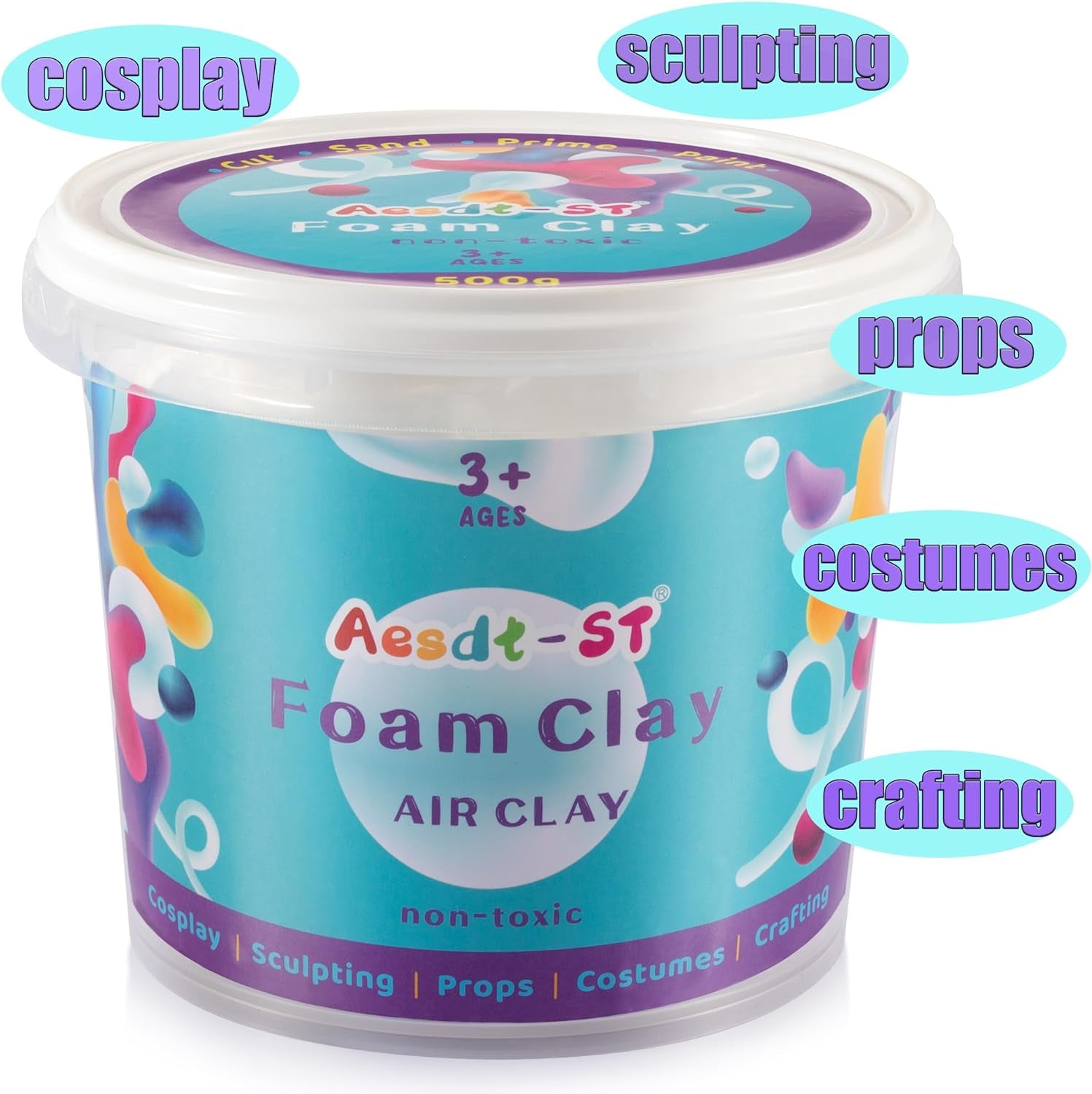 White Moldable Cosplay Foam Clay (500 Gram) - High Density Air Dry Clay, Modeling Clay for Intricate Designs, Figures, Masks, Craft Projects,Great for Cutting, Sanding or Shaping with Tools.