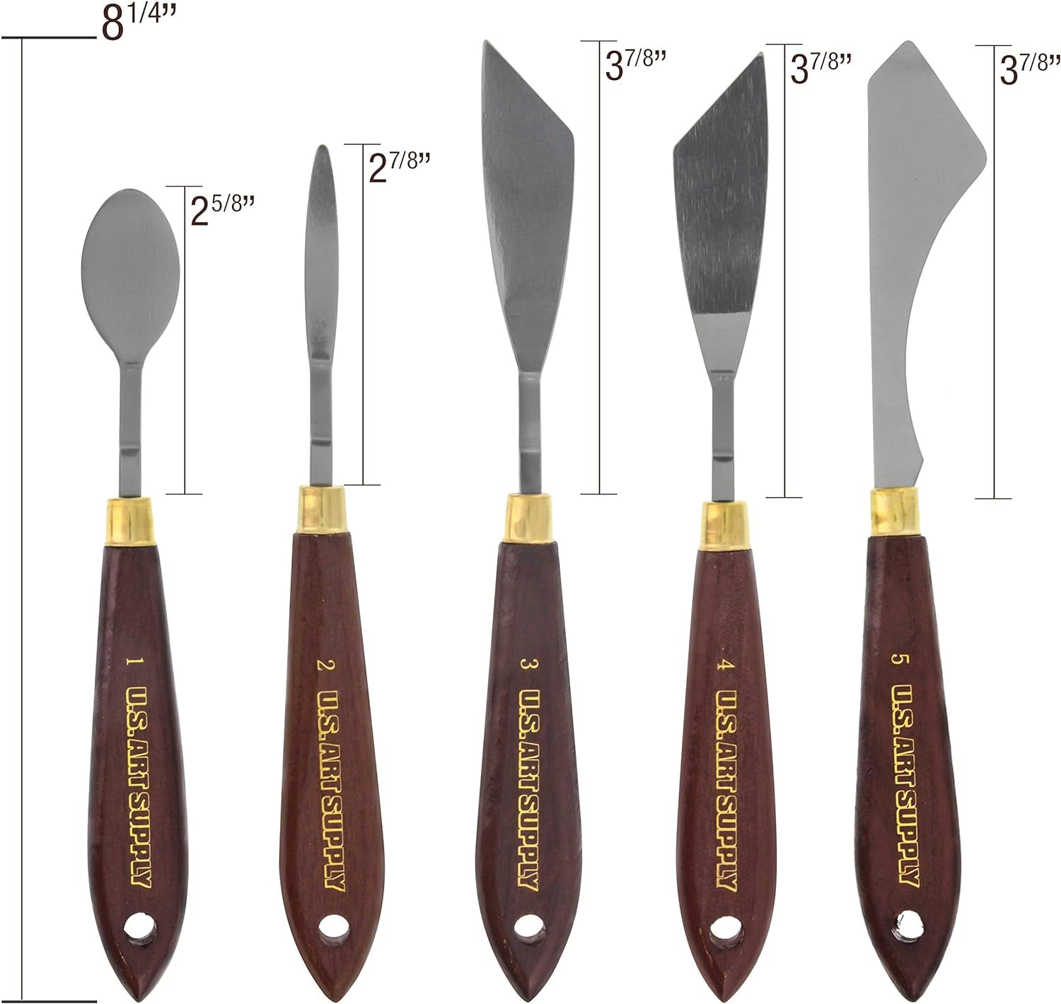 5-Piece Artist Stainless Steel Palette Knife Set - Wood Hande Flexible Spatula Painting Knives for Color Mixing Spreading, Applying Oil, Acrylic, Epoxy, Pouring Paint on Canvases, Cake