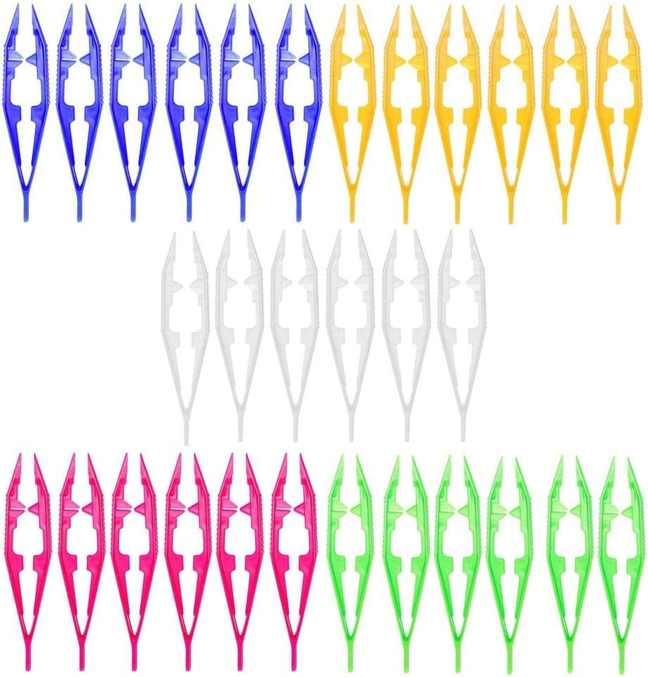 30PCS Plastic Tweezers 5 Assorted Colors Craft Forceps Tools for Handmade DIY Creative Beading Projects Jewelry Making Kids Adult Home Classroom School