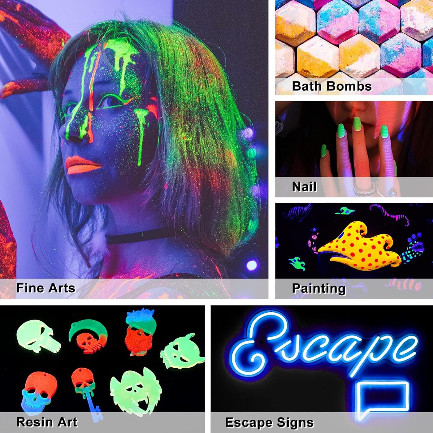 12 Colors Glow in the Dark Pigment Powder - 20G/0.7Oz Each Bottle Epoxy Resin Luminous Pigments Long Lasting for Slime, Nails, Acrylic Paint, Halloween Decoration,Art,Crafts