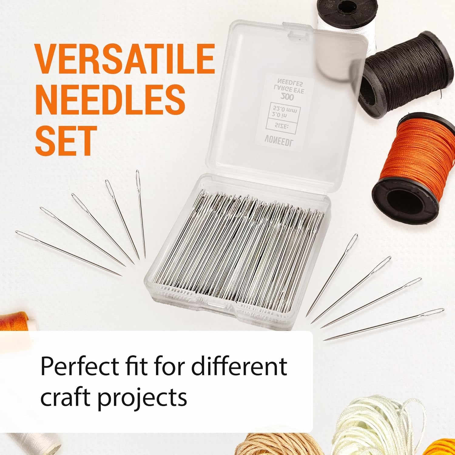 200 PCS Large Eye Heavy Duty Sewing Needles - Bulk Set of 2 Inch Big Eye Embroidery Needles - Easy to Thread Quilting Needles