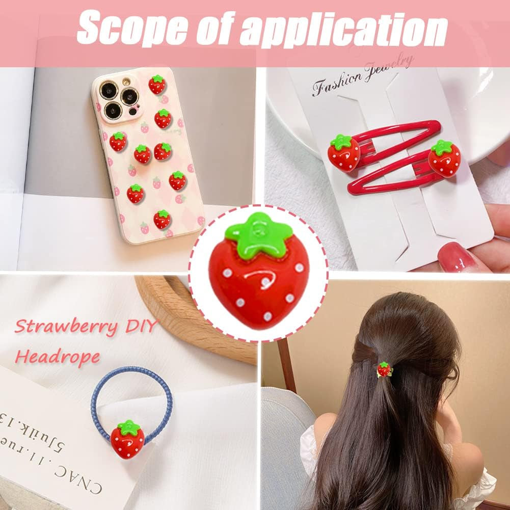 HWAQHDYL 50 Pcs Resin Strawberry Flat Back Cute Flat Back Charms Kids Scrapbooking Embellishment for DIY Craft Decors Hair Accessories Craft Making (B)