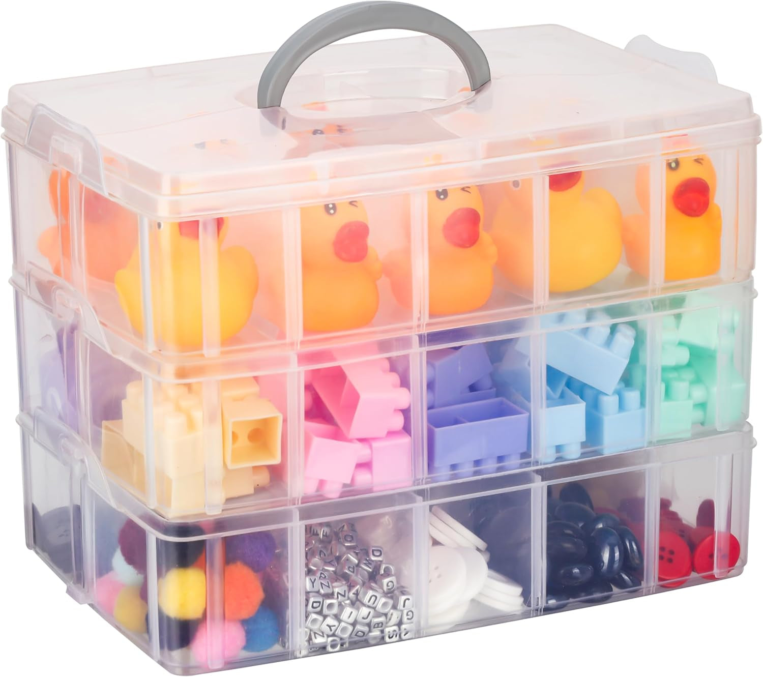 3 Layer Stackable Storage Container 30 Adjustable Compartments - Stackable Storage Box for Hot Wheels, Toys, Jewelry, Beads, Arts, Crafts, Washi Tape, - Sewing Box, Sewing Accessories Organizer