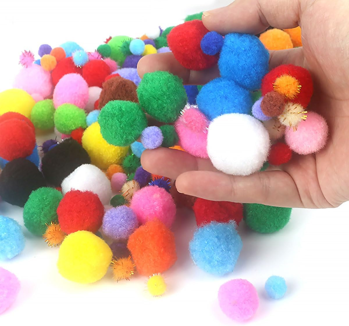 900 PCS Pompoms for Crafts,Pom Poms in Bright & Bold Assorted Colors,Pompoms for Arts and Craft Making Decorations，Assorted Sizes