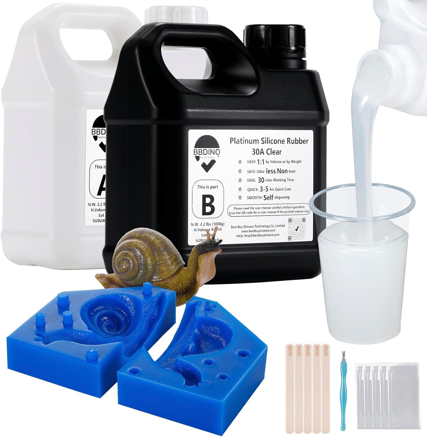 Silicone Mold Making Kit,Liquid Silicone for Mold Making 30A, Translucent High Strength Silicone Rubber Mold Making Kit,1A:1B Ideal for Casting Resin Molds/Jewelry Silicone Molds 4.4 Lbs