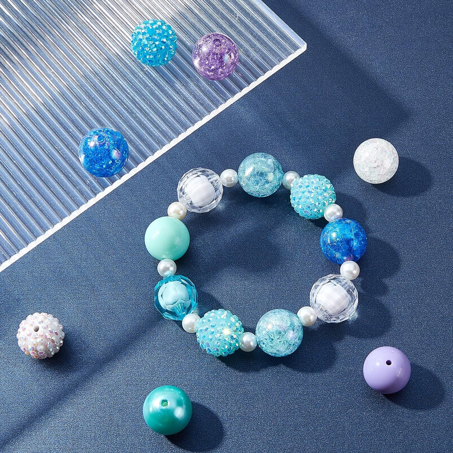 50Pcs Chunk Beads, 20Mm Focal Beads Bubblegum Beads Colorful Pen Beads Large Rhinestone Pearl Beads Loose Beads Spacer Beads for Pen School Jewelry Bracelet Necklace Keychain Craft Making