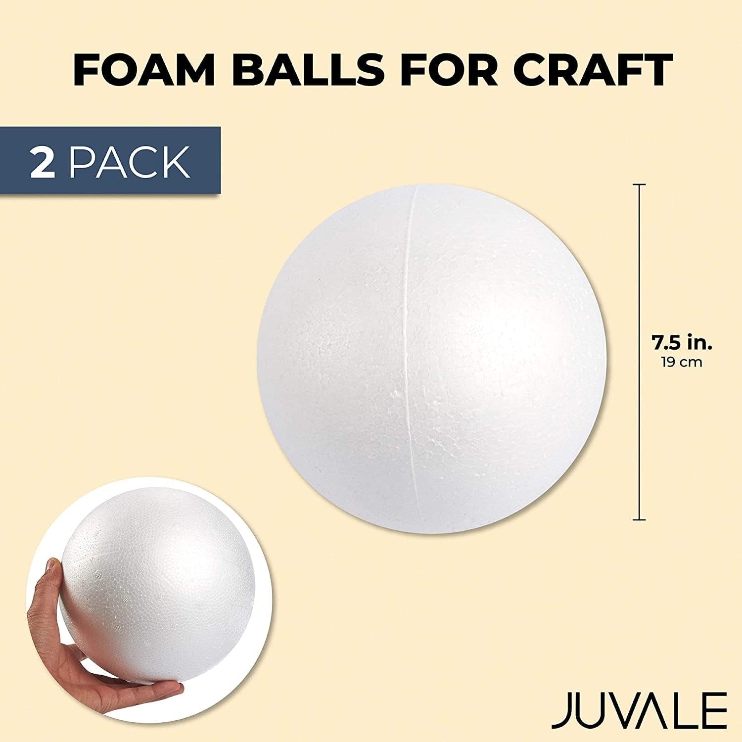 2 Pack Large Foam Balls for Crafts, 7.5 Inch Solid Polystyrene Spheres for DIY Projects, Flower Centerpieces (White)