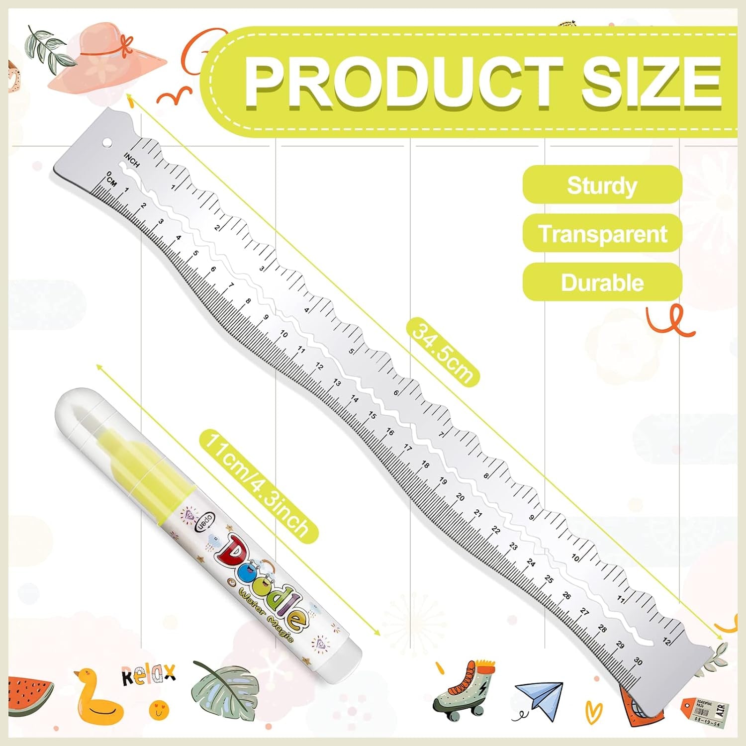 7 Pcs Metal Paper Tearing Ruler Deckle Edge Ruler Craft Ruler Stainless Steel Paper Cut Tool 12 Inch Irregular Edges Ruler Measurements Tool with 2 Watercolor Pen for Craft School Scrapbook