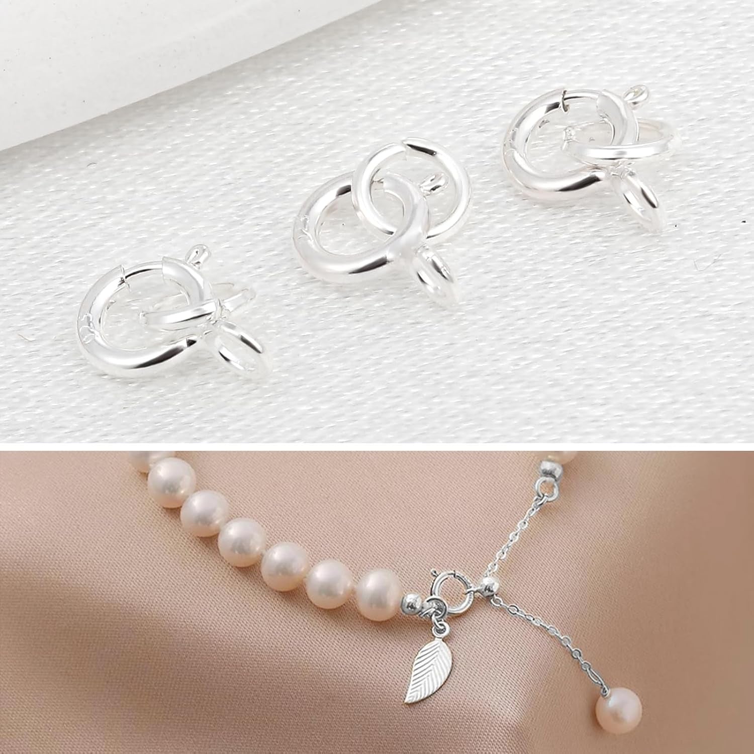925 Sterling Silver Necklace Clasps - 5Mm Spring Clasps for Jewelry Making, Sterling Silver 4Mm Jump Rings, Jewelry Clasps and Closures, Suitable for Jewelry Making Necklace (Sterling Silver)
