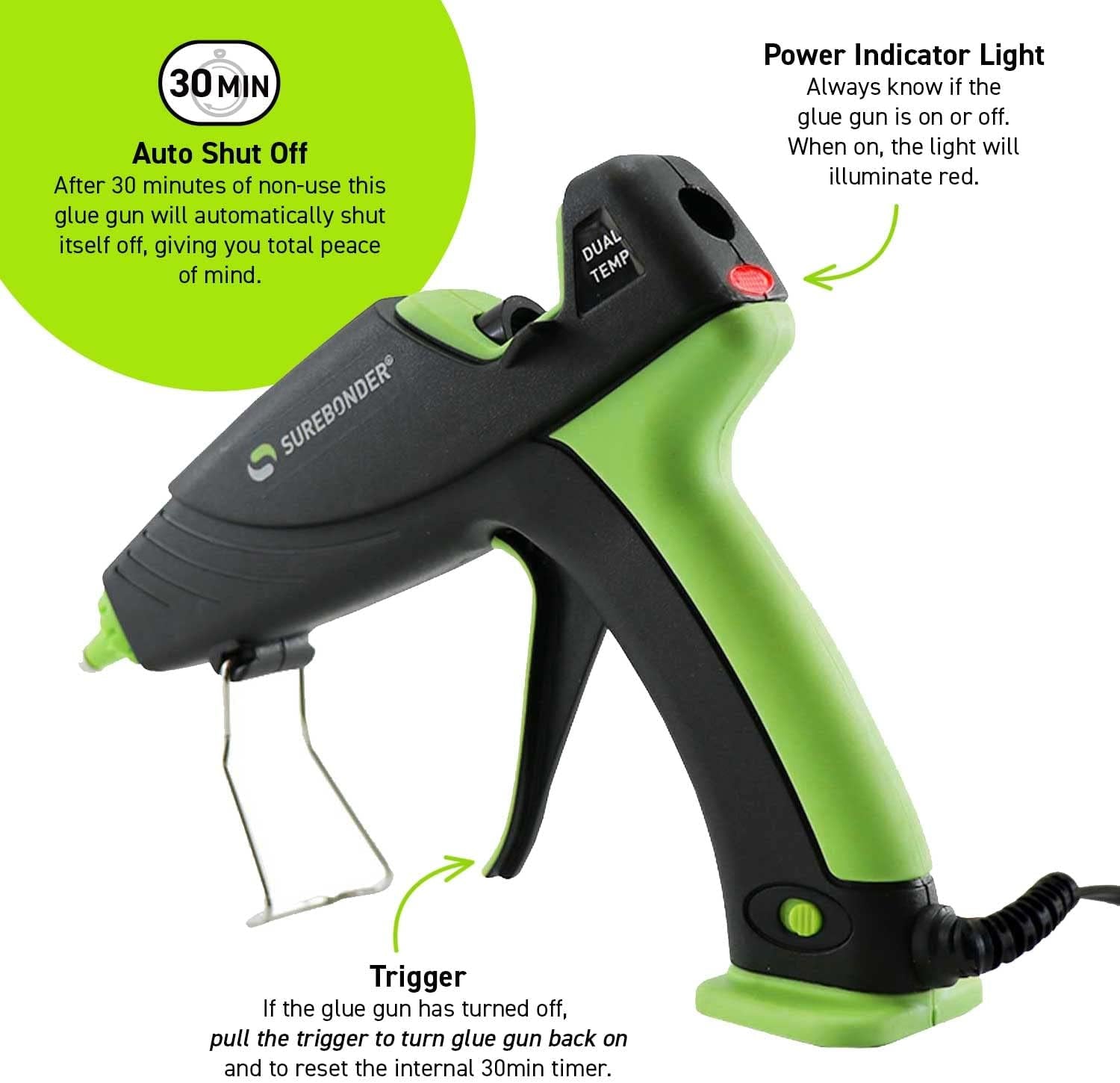 Auto Shut off Hot Glue Gun, Dual Temperature, 1.5X Power of Full Size Glue Guns, Easy-Adjust Temp for Multiple Projects (Ultra Series DT-360F)