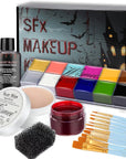 Face Paint Kit Sfx Makeup Special Effects Makeup Kit with Wound Scar Wax, Fake Scab Blood, Makeup Spatula for Halloween Cosplay Makeup Oil Based Professional Face Paint Makeup Palette Set