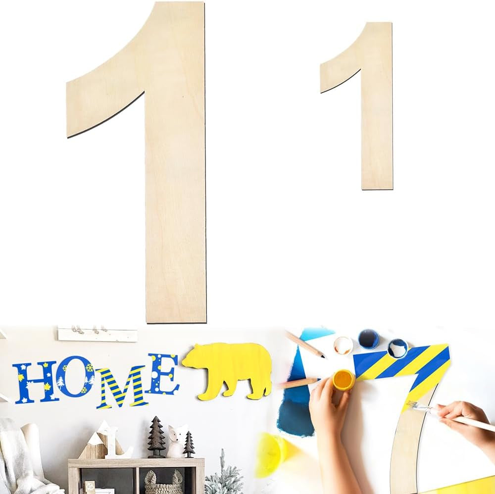 Large Wooden Number 5, Unfinished Wood Crafts Wood Numbers Letters for DIY Craft Projects, Birthday, Party, Wedding Decorations, Big Wooden Numbers 12 Inch and Small Wooden Numbers 6 Inch (2Pcs/Set)