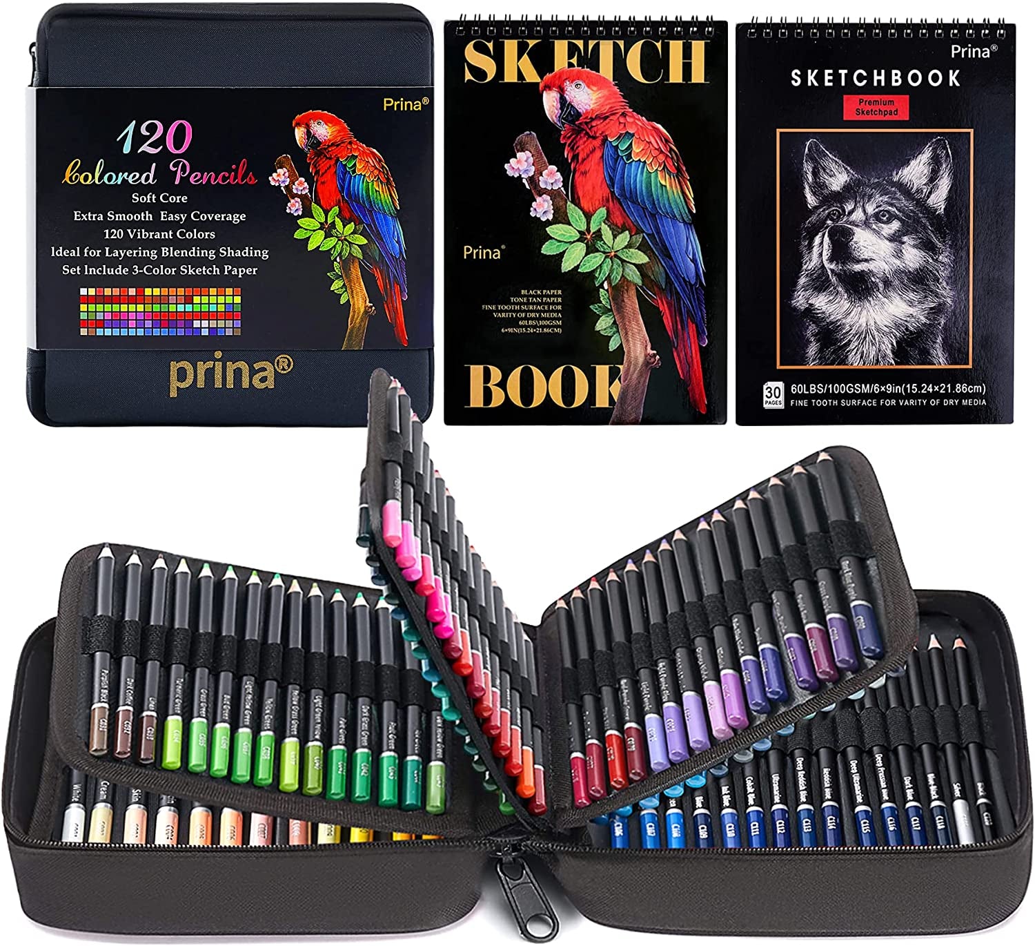Art Supplies 120 Colors Colored Pencils Set for Adults Coloring Books with Sketchbook, Professional Vibrant Artists Coloring Pencils for Drawing Sketching Blending Shading, Soft Core Oil Based