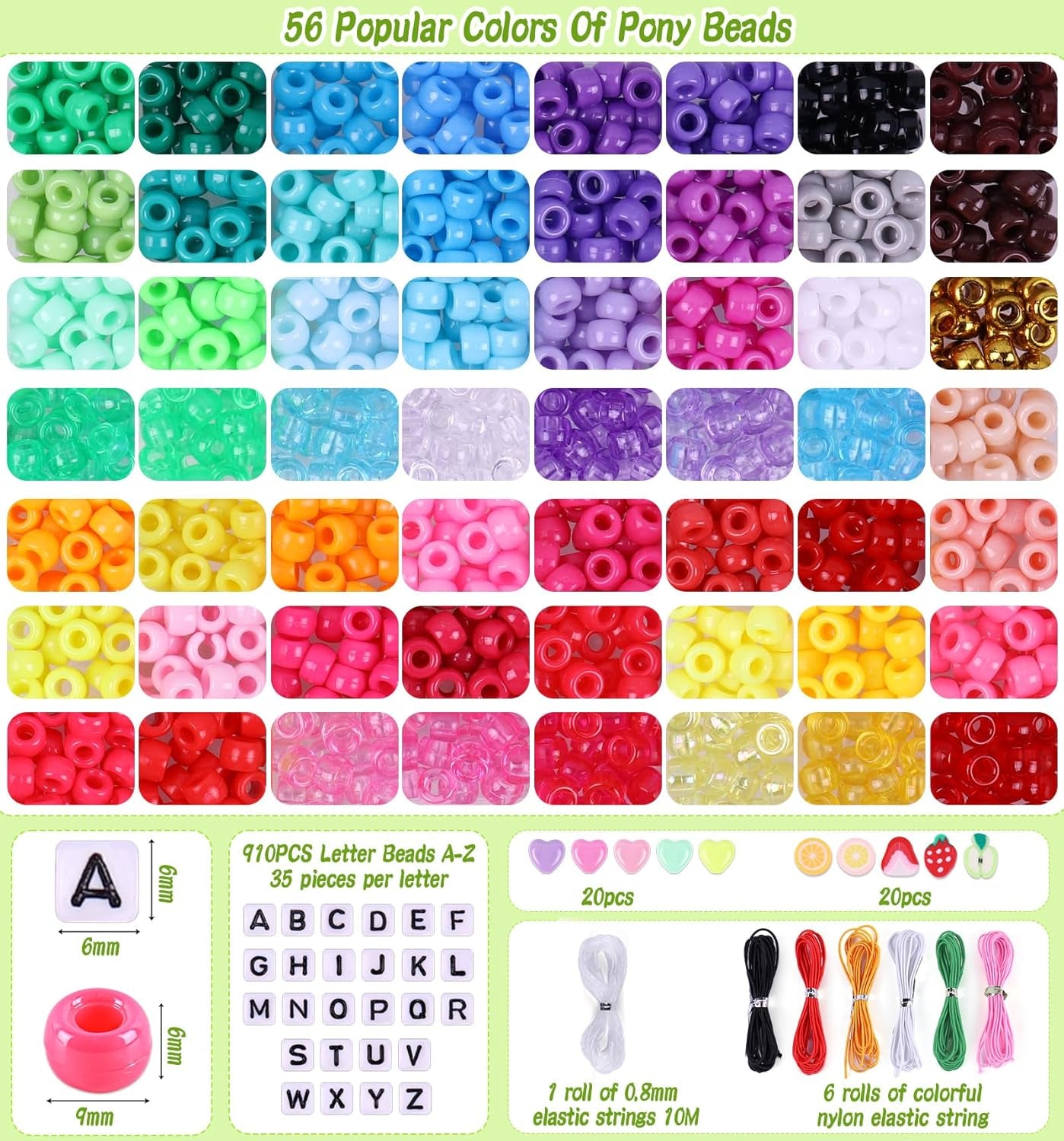 3000Pcs 56 Colors Pony Beads for Bracelet Making Kit, Rainbow Kandi Beads Friendship Bracelet Kit with 910Pcs A-Z Letter Beads, DIY Jewelry Making Beads Craft for Adults