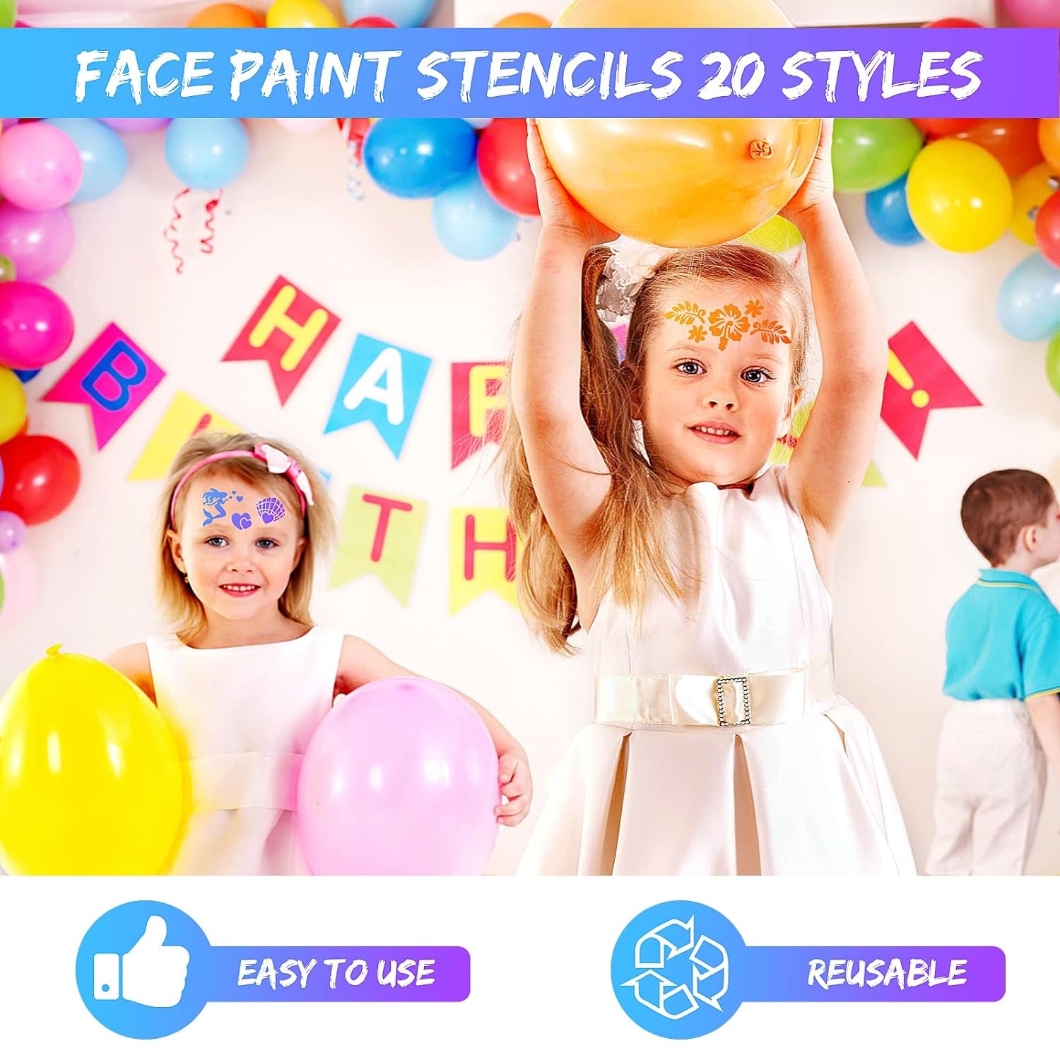 20 Pieces Face Paint Stencils, Reusable Body Painting Stencils Makeup Painting Templates Temporary Tattoos Stencils for Kids Halloween Holiday Party Makeup Body Art Painting