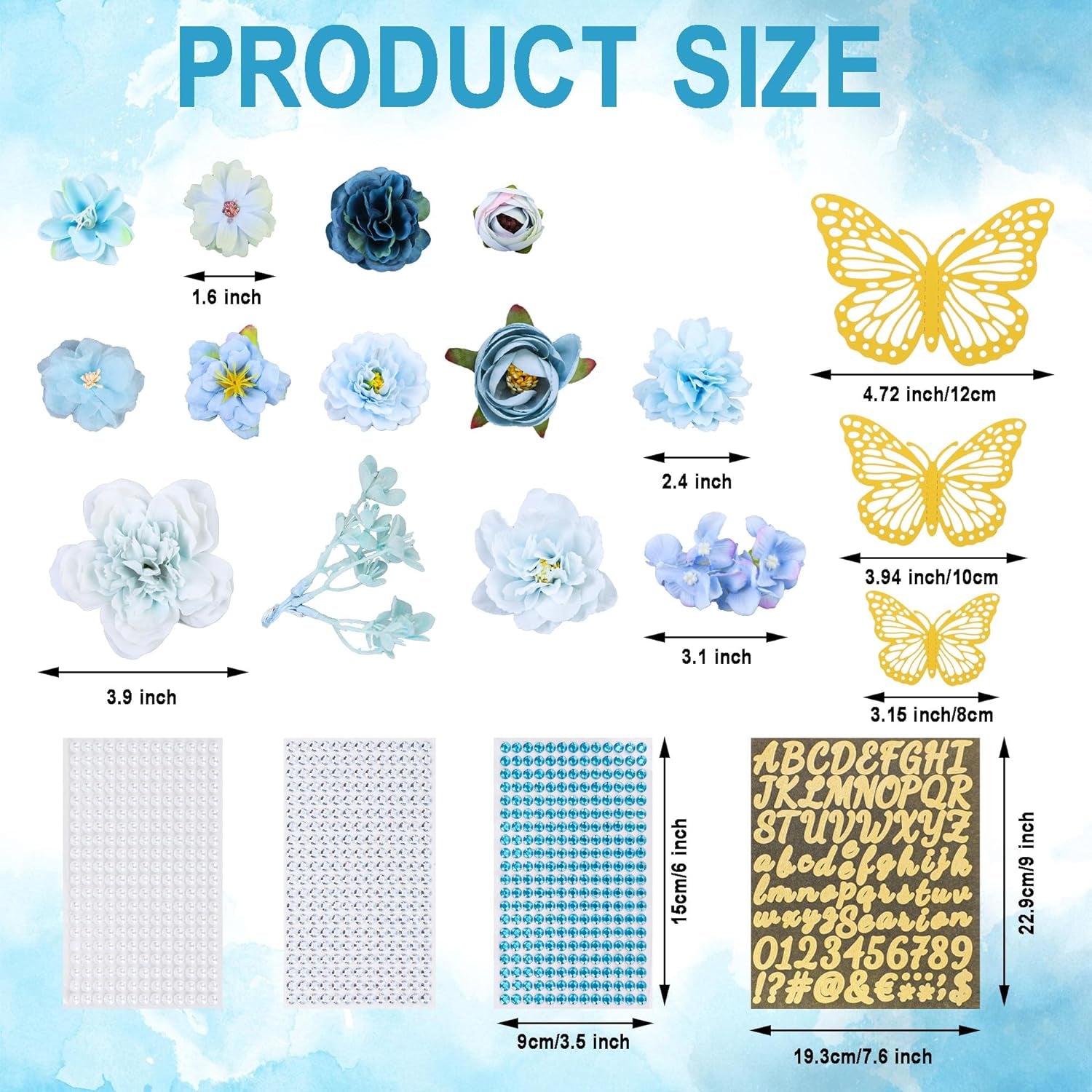 Graduation Cap Decorations Kit Include Assorted Flowers 3D Butterfly Stickers Glitter Rhinestones Alphabet Letter Number Stickers for DIY Grad Cap 2024 Graduation Party Supplies (Blue Flower)