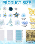 Graduation Cap Decorations Kit Include Assorted Flowers 3D Butterfly Stickers Glitter Rhinestones Alphabet Letter Number Stickers for DIY Grad Cap 2024 Graduation Party Supplies (Blue Flower)