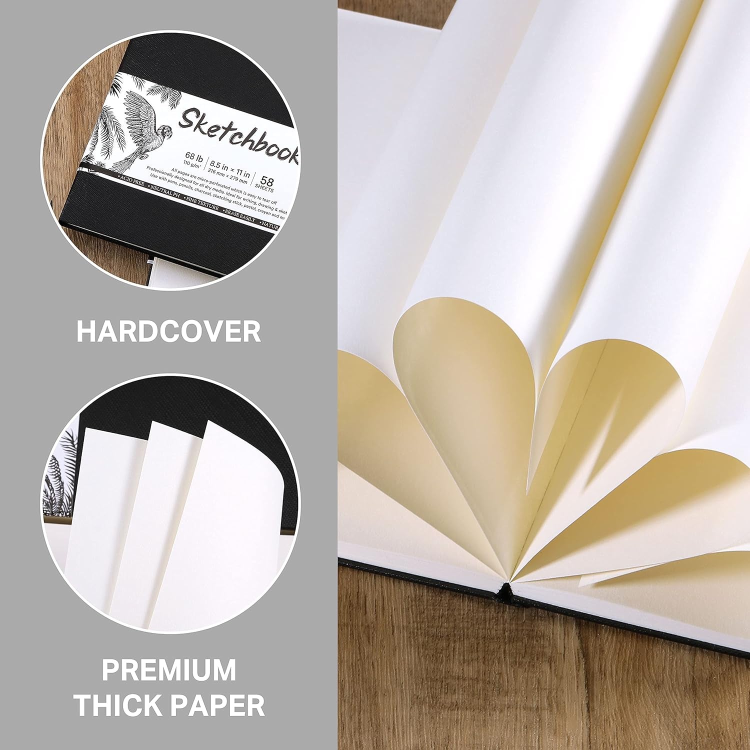 Sketchbook - Hardcover Sketch Pad, 8.5" X 11", Durable Sketch Book for Professional Kids, Adults, Artists and Amateurs, 68 Lb/110 GSM, 58 Sheets, Use with Pens, Pencils, Sketching Stick