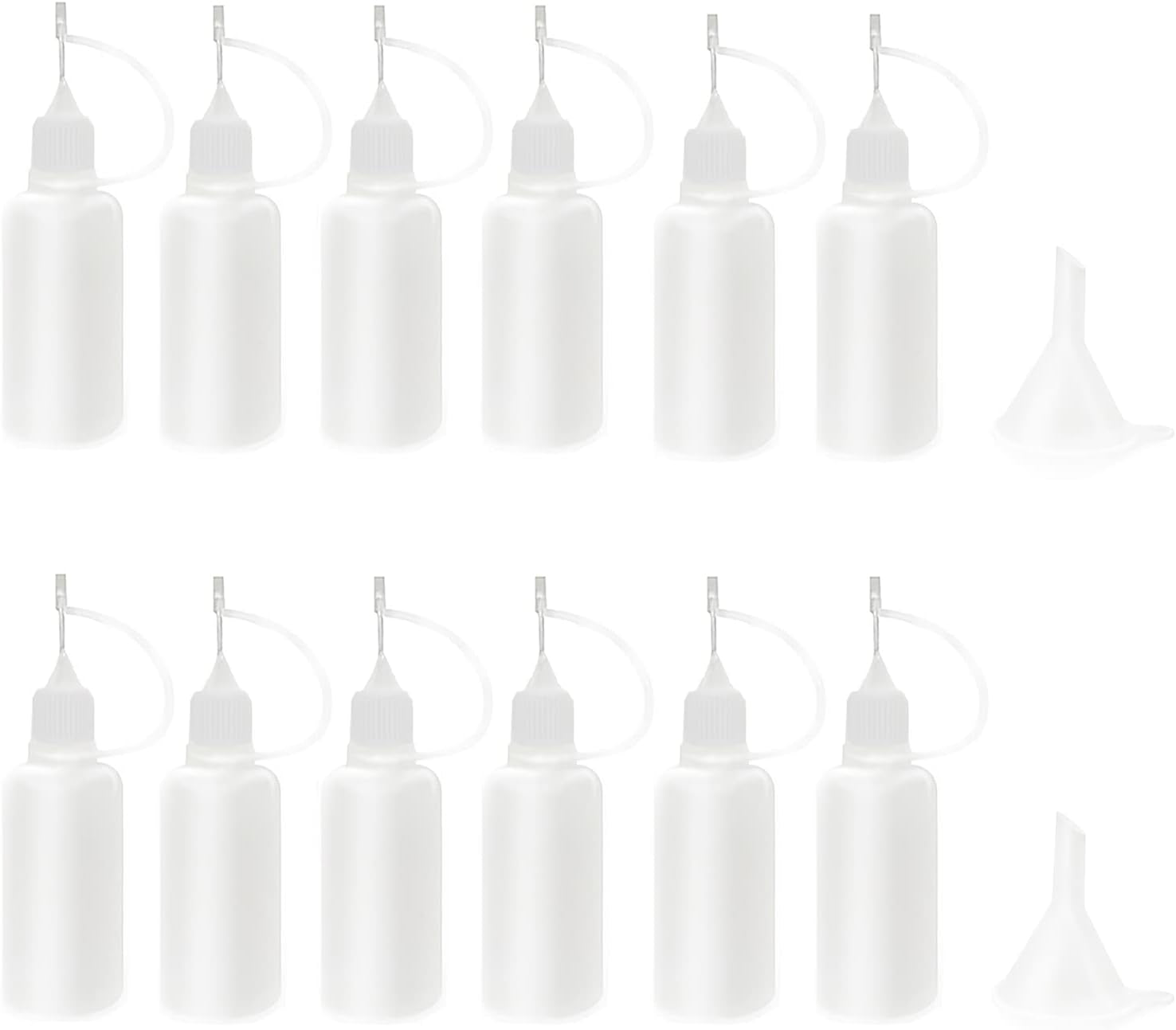 12 Pcs 1 Ounce Precision Tip Applicator Bottles, 30ML Needle Tip Glue Bottles for DIY Paper Quilling Craft, with 2 Mini Funnel, White Lids