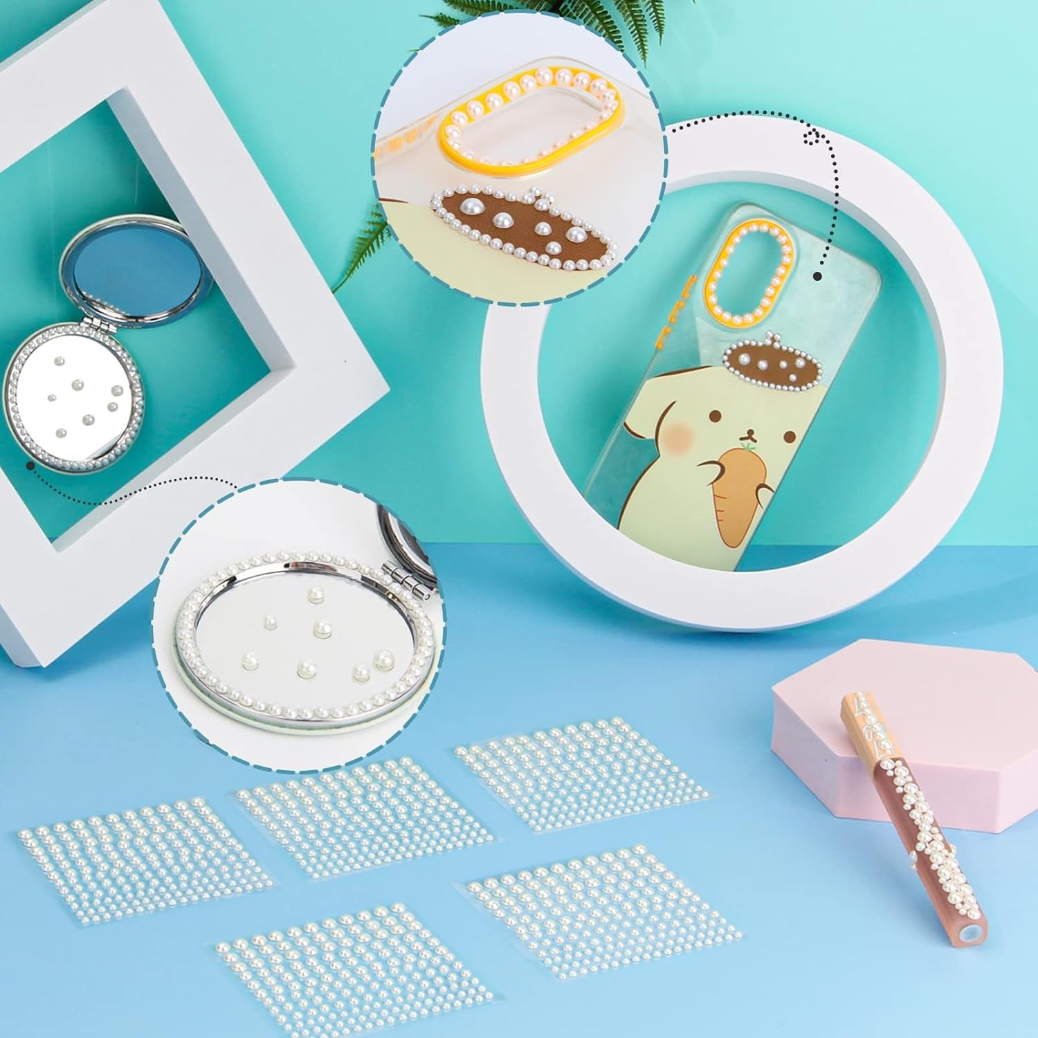 2475 PCS Pearl Stickers Self Adhesive,  4 Size Stick on Makeup Pearl Gem White Jewel Decor for Face, Body, Nail, Hair, Phone Art Craft Scrapbooking Embellishments Assorted Size 3Mm/4Mm/5Mm/6Mm