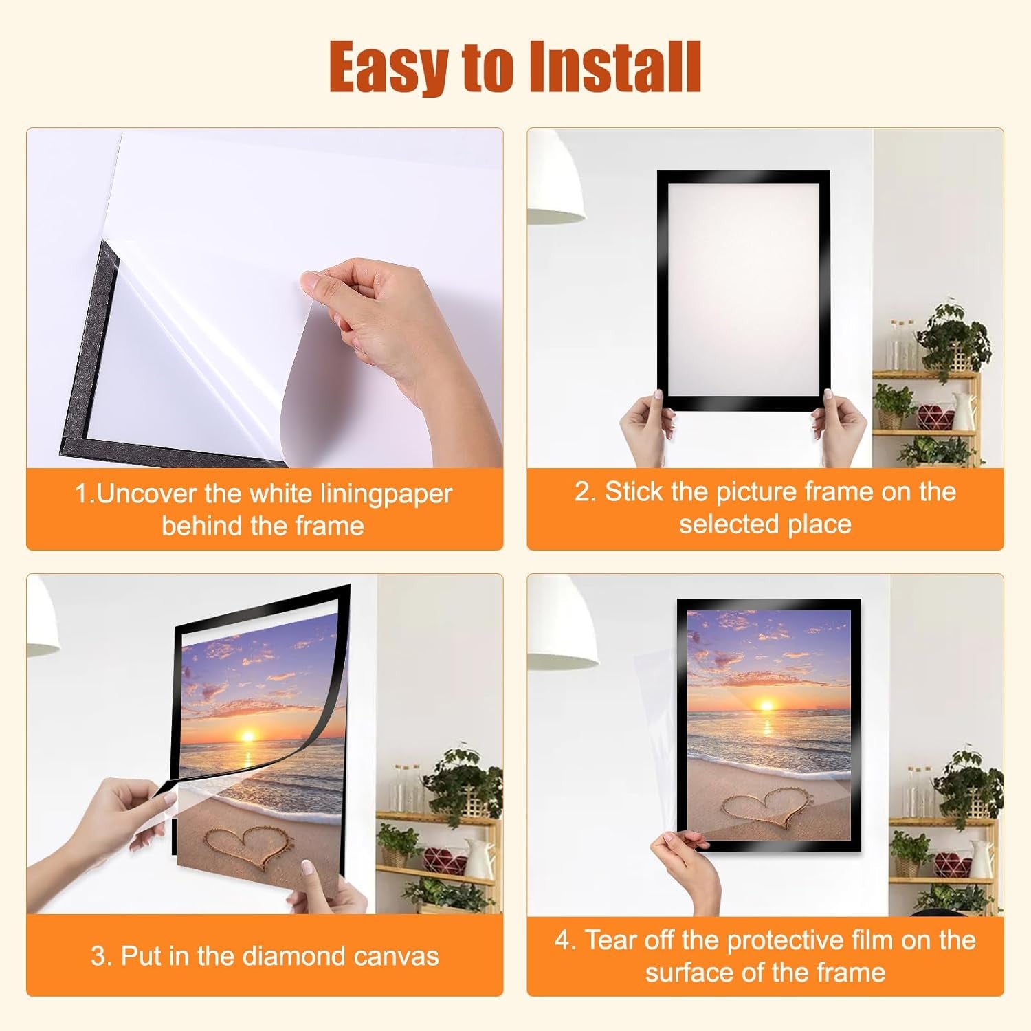 2Pack Diamond Painting Frames, Frames for 12X16In/30X40Cm Diamond Art Canvas, Magnetic Diamond Painting Frame Self-Adhesive, Diamond Art Frames for Wall Window Door (Black)