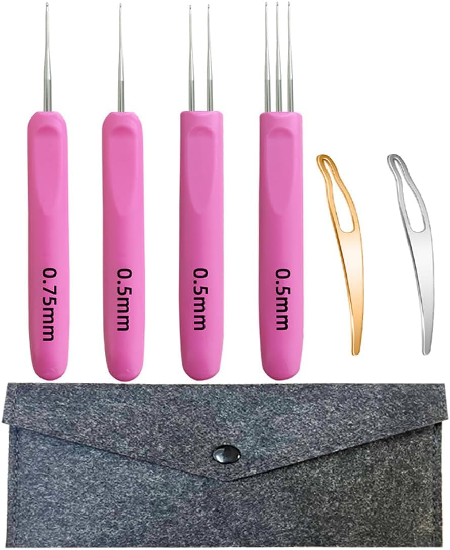 Dreadlock Crochet Hooks for Hair 0.5Mm,Locs Crochet Needle Dreads,Soft Ergonomic Handles Grip,2 Pieces Hair Interlocking Tool for Braid Craft (6 Crochet Hooks for Hair)