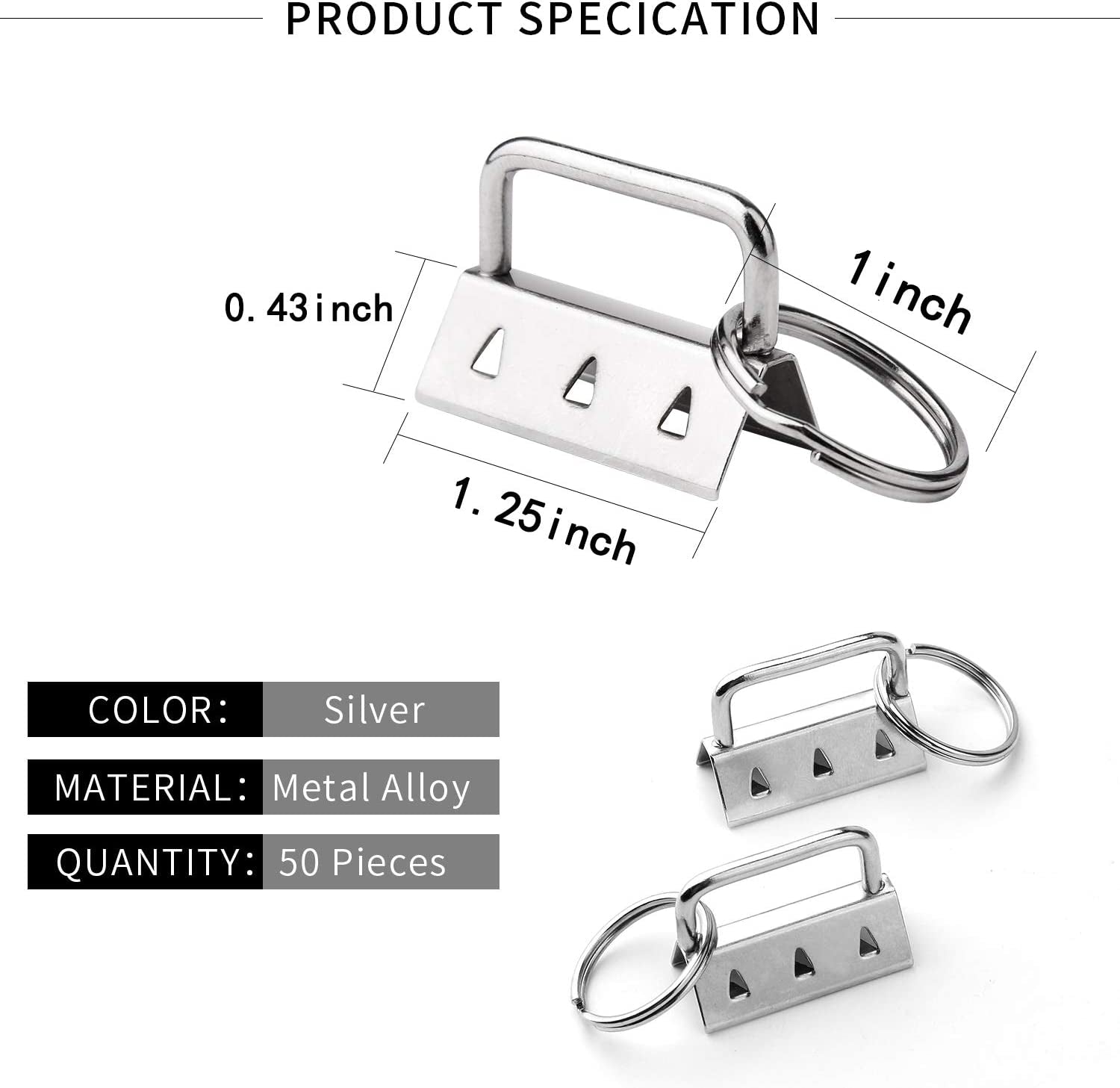 50 Sets Key Fob Hardware Key Fob Keychain Wristlet with Split Ring 1.25 Inch